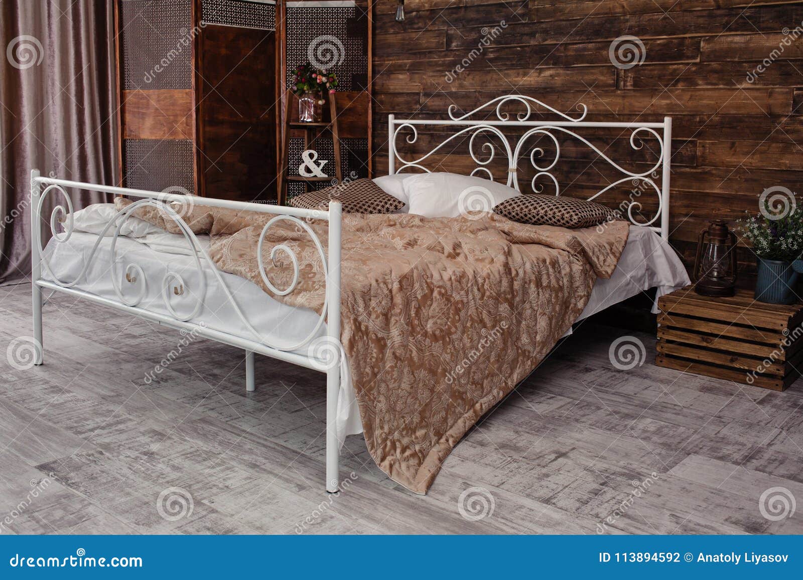 Wrought iron bed stock photo. Image of cushion, double 113894592