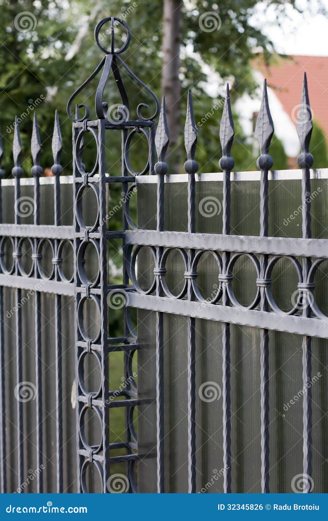 Wrought iron fence stock photo. Image of plate, outside - 32345826