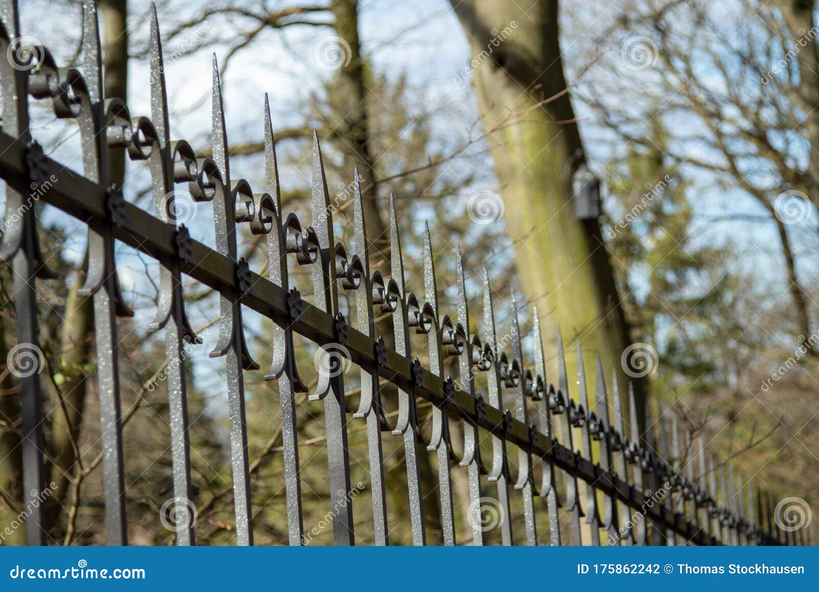 Wrought Iron Fence with Spikes, Trees in the Background Stock Photo Image of antique