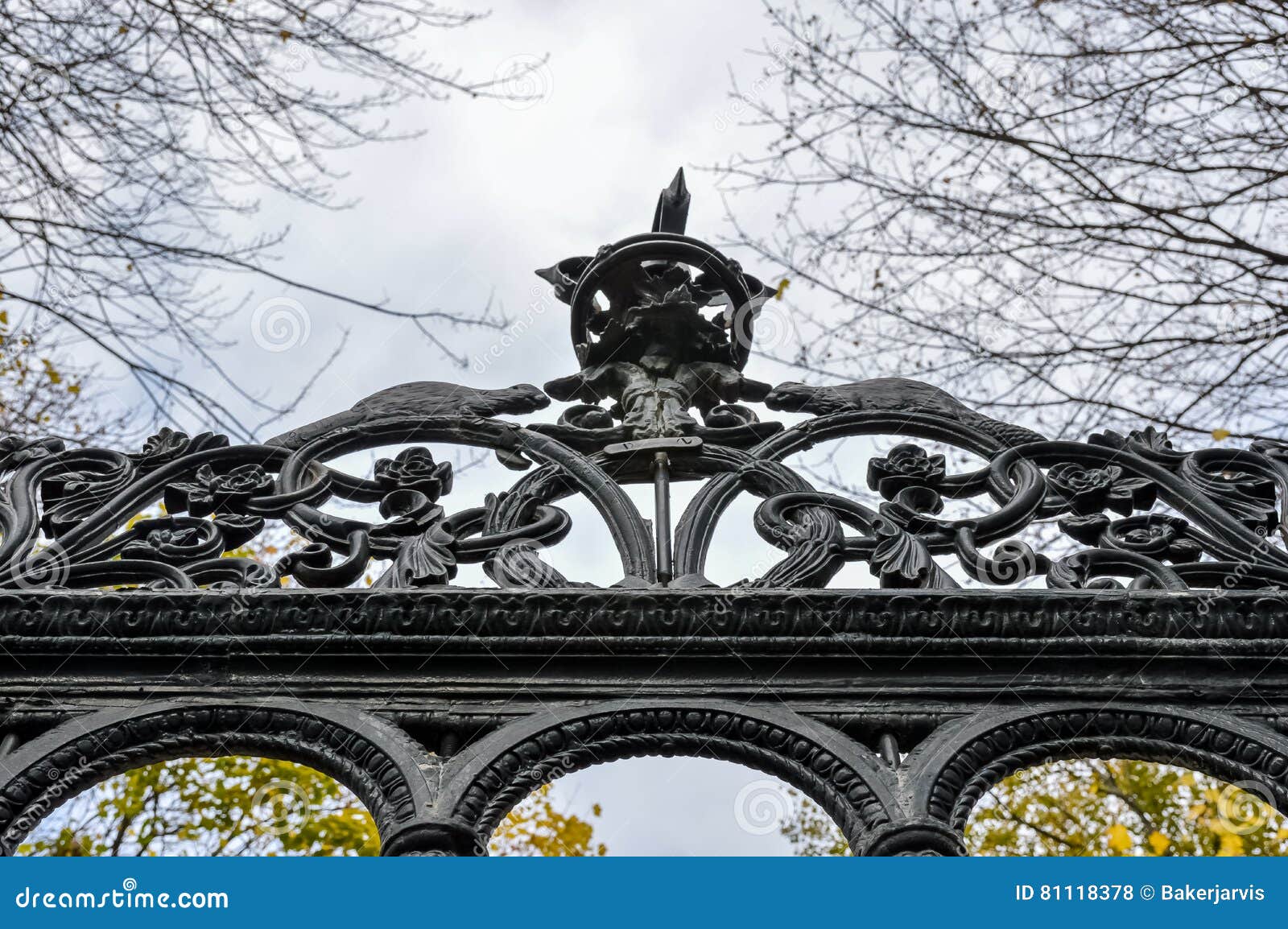 Wrought Iron Gate in Downtown Stock Photo - Image of mansion, autumn