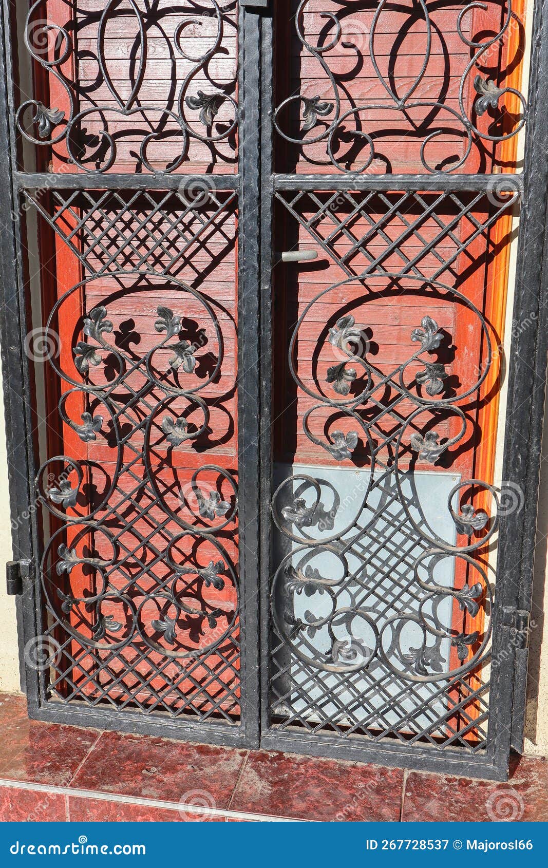 Wrought Iron Protector on a Door of a House Stock Image Image of