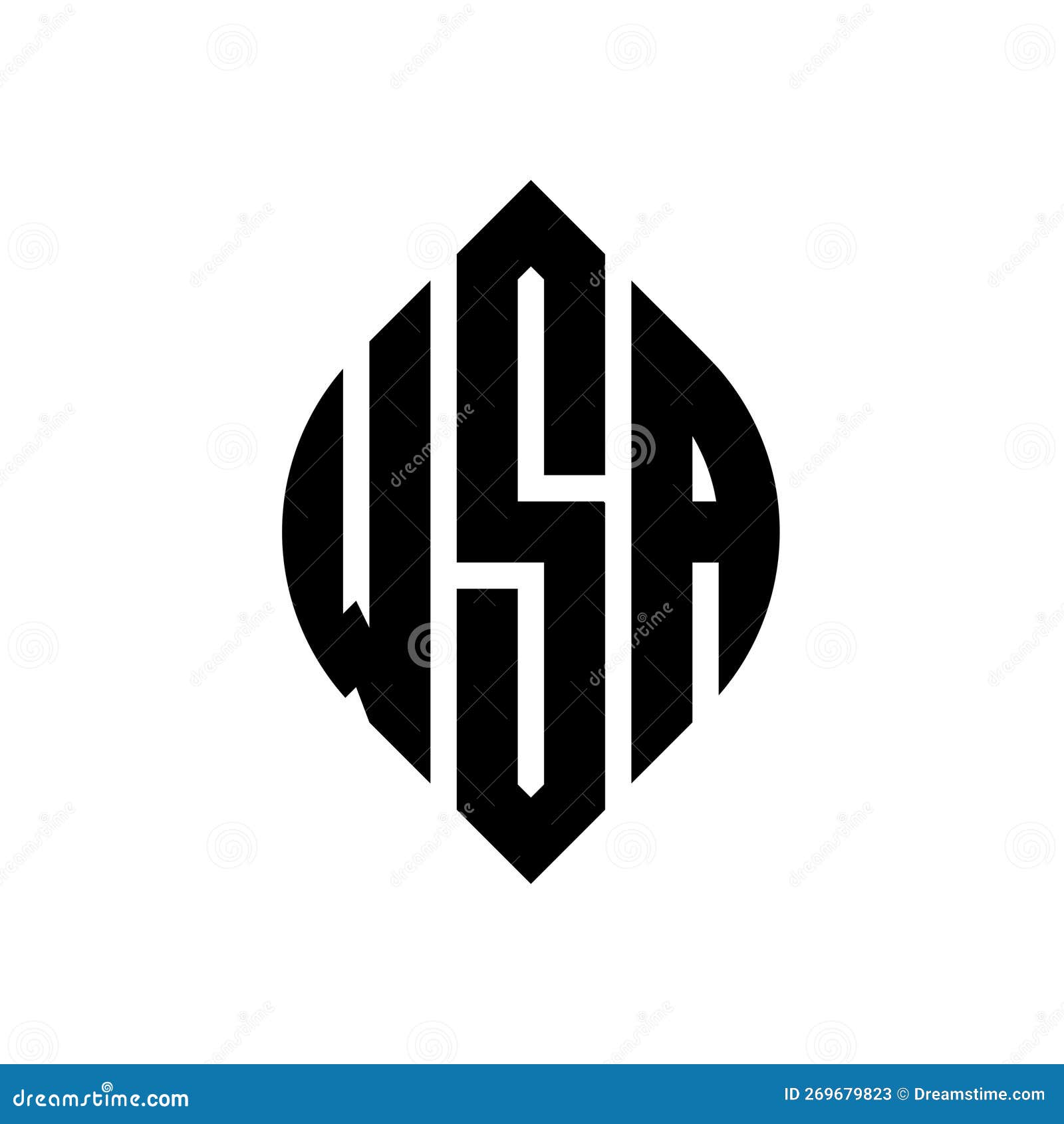 wsa circle letter logo  with circle and ellipse . wsa ellipse letters with typographic style. the three initials form a