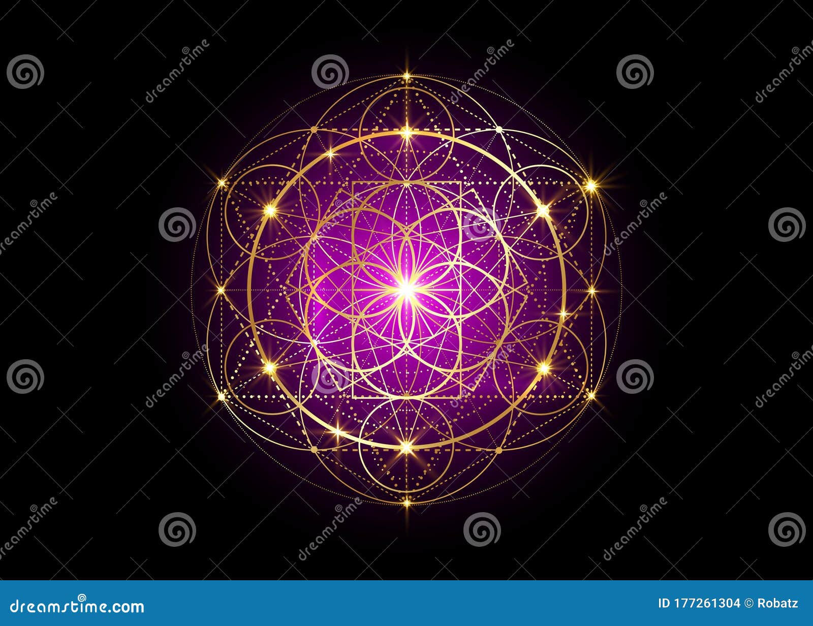 seed of life  sacred geometry. geometric mystic mandala of alchemy esoteric flower of life. gold luxury , 