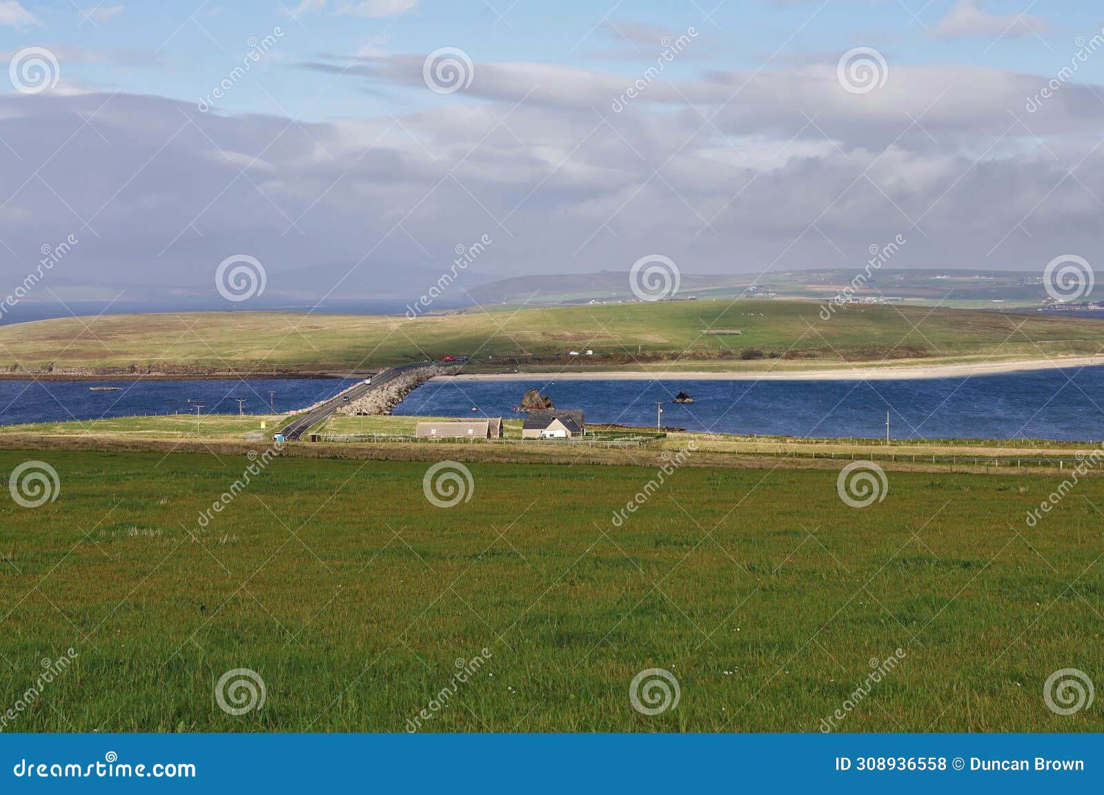 ww1 blockships and ww2 churchill barriers (causeway) used to protect the scapa flow anchorage, orkney, scotland