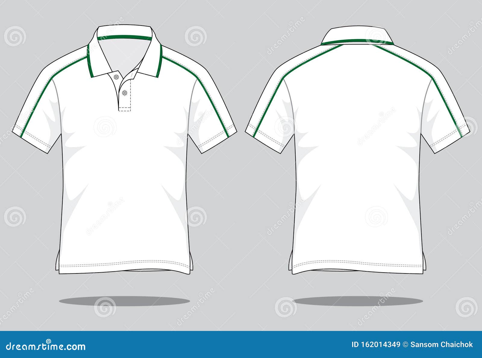 White Polo Shirt Design Vector with Green Line Ribbed. Stock ...