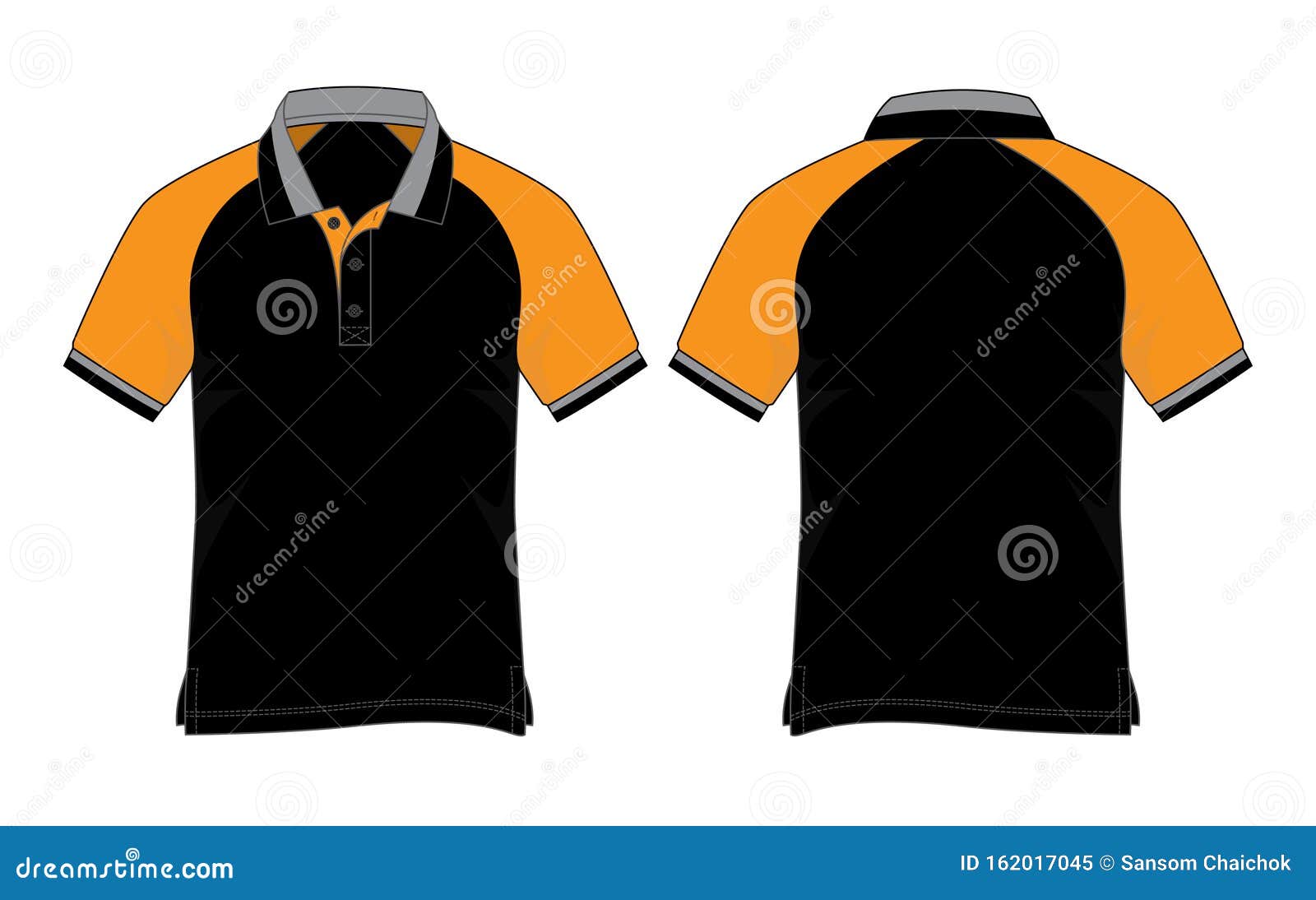 Black-Orange Raglan Short Sleeve Polo Shirt Design Vector Stock ...