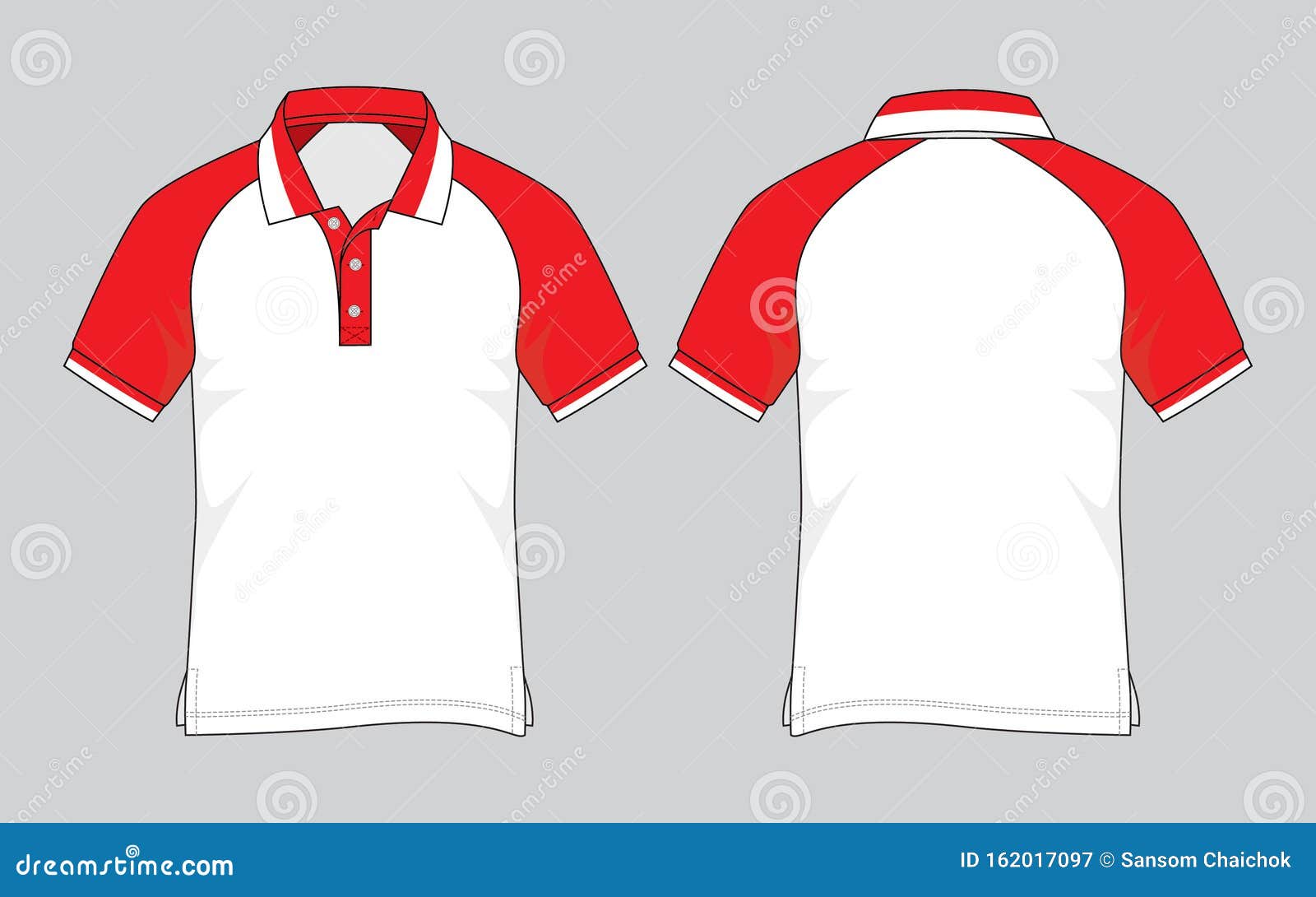 White-Red Raglan Short Sleeve Polo Shirt Design Vector Stock ...