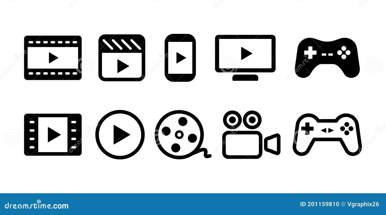 Video Movie Vod Streaming Button Play Button Icon Set Vector Illustration