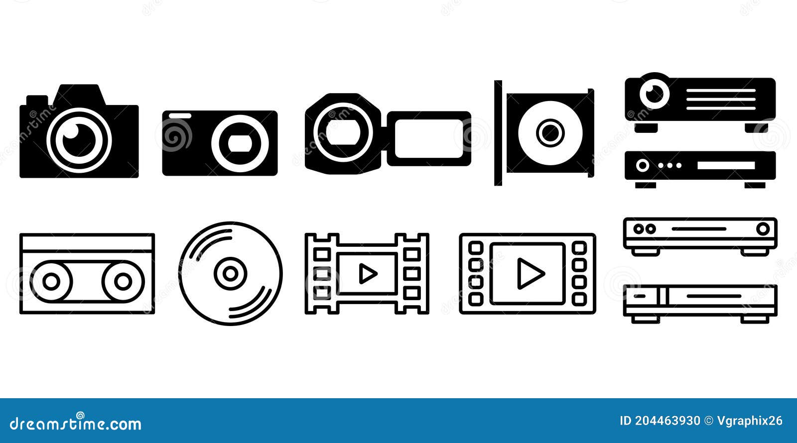 video camera shooting recording   icon set black and white