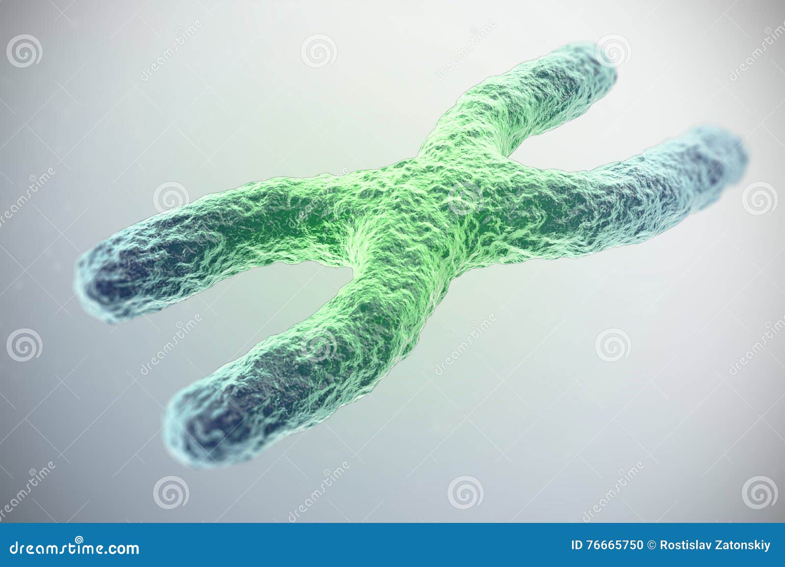 x chromosome, green in the center, the concept of infection, mutation, disease, with focus effect. 3d 