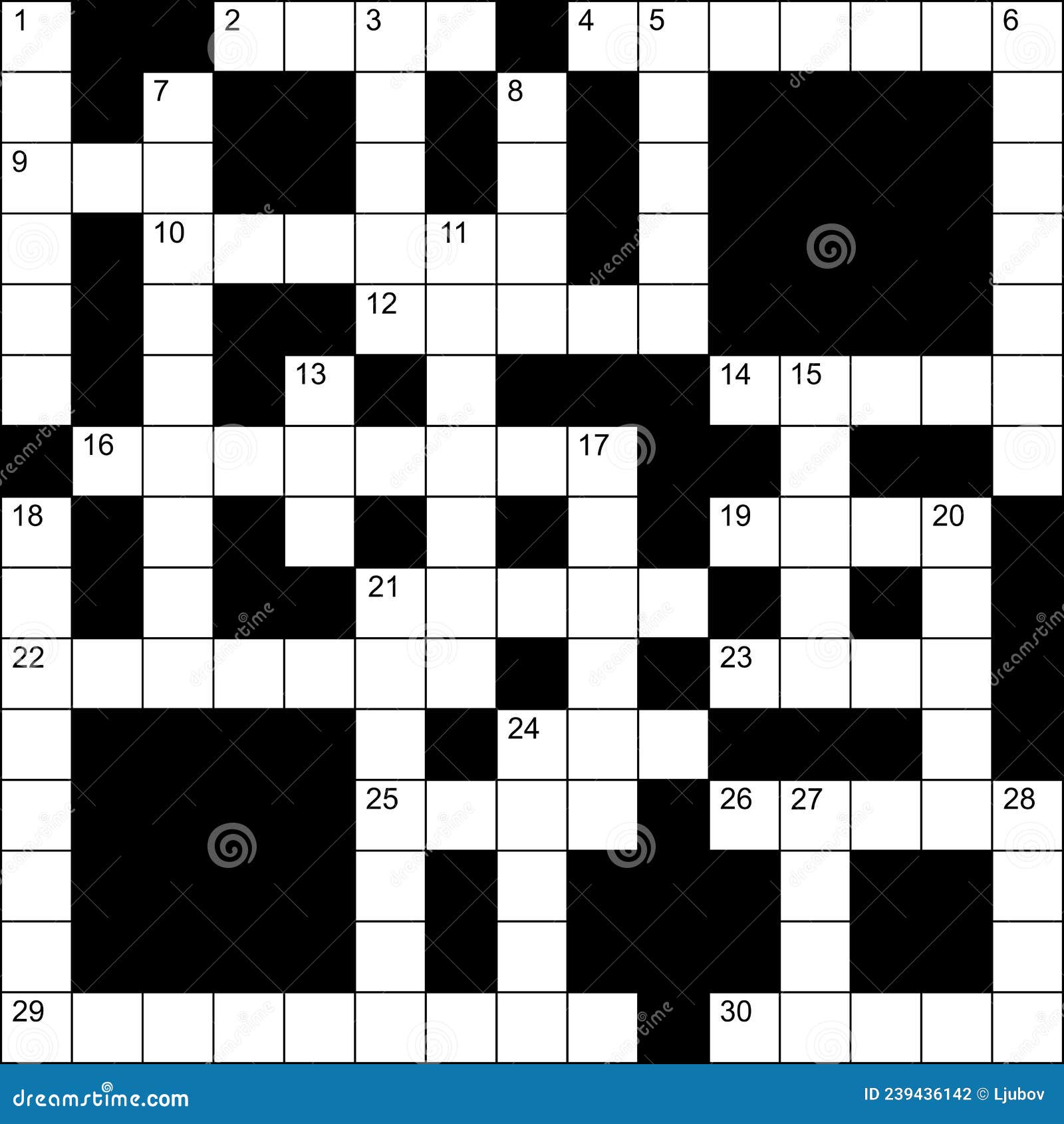 15x15 Crossword Puzzle. Grid with Numbers Stock Vector Illustration