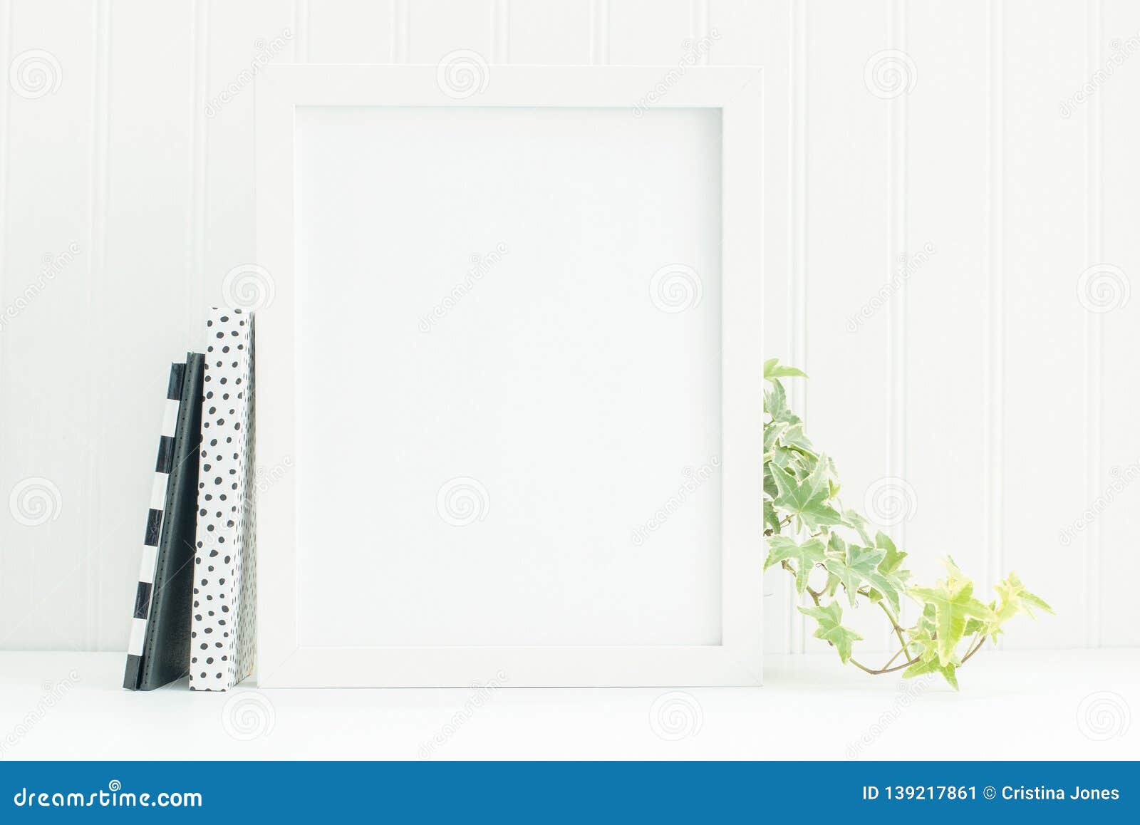 Download 8x10 White Frame Mockup With Black And White Notebooks And Ivy Stock Image Image Of Notebooks Design 139217861