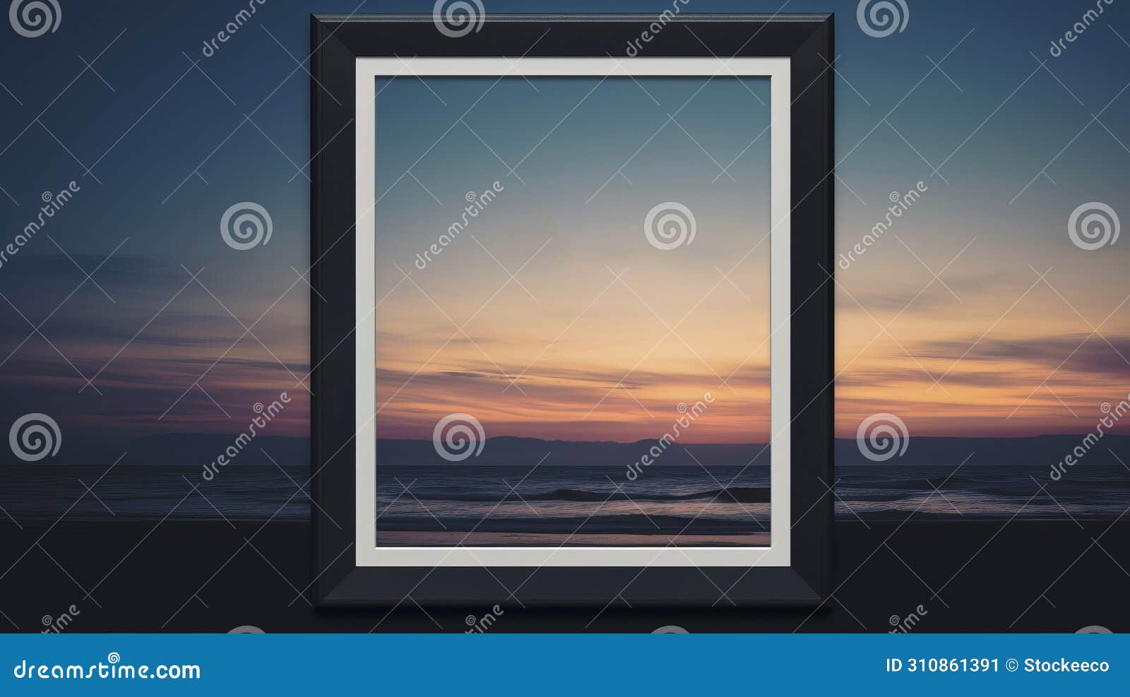 minimalist frame semantics mockup against dusk background in 7x5 size