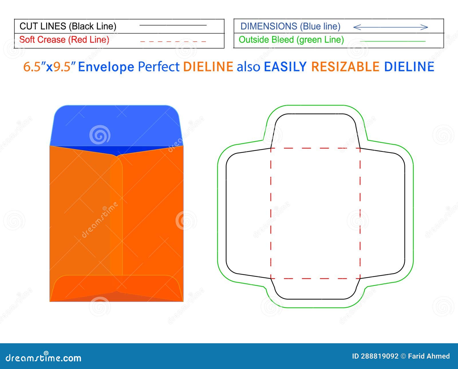 6.5x9.5 inchcatalog envelope or policy open end envelope dieline template and 3d envelope editable easily resizable