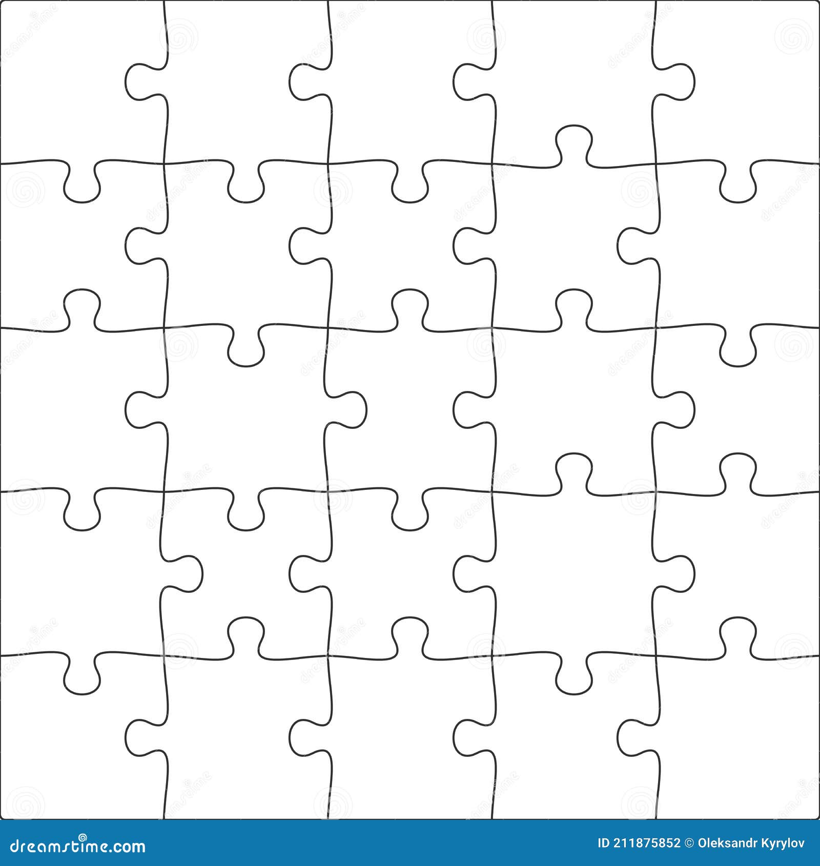 5x5 Jigsaw Puzzle Blank Template Background Light Lines. Every Piece is ...