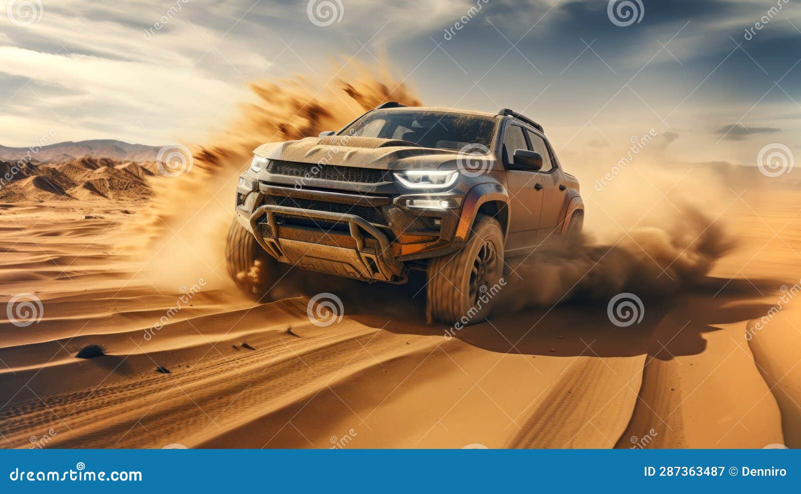 4x4 off-road suv driving fast in the desert bashing sand dunes