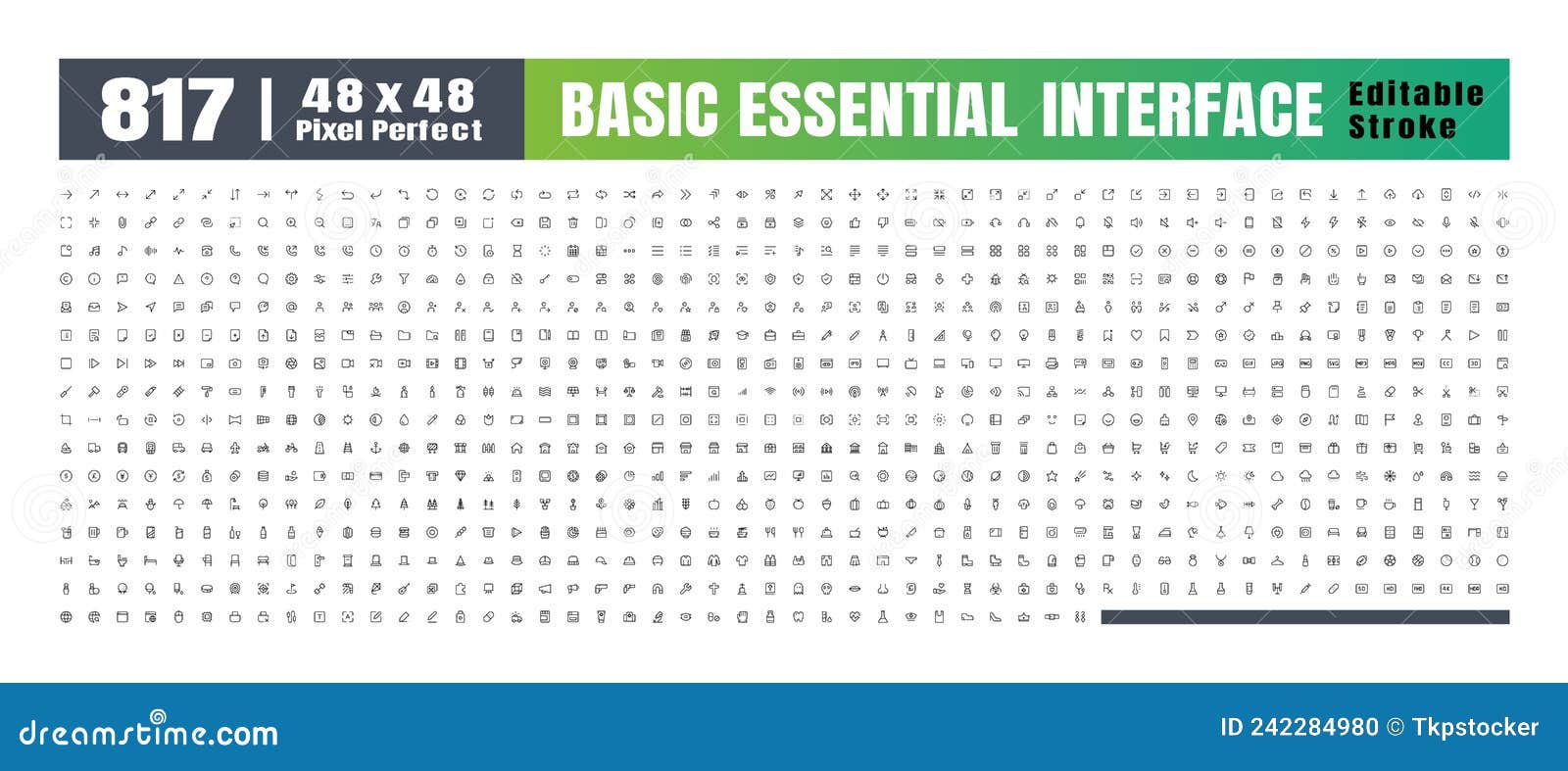 48x48 pixel perfect. basic user interface essential set. 810 line outline icons. for app, web, print. editable stroke. 2 pixel