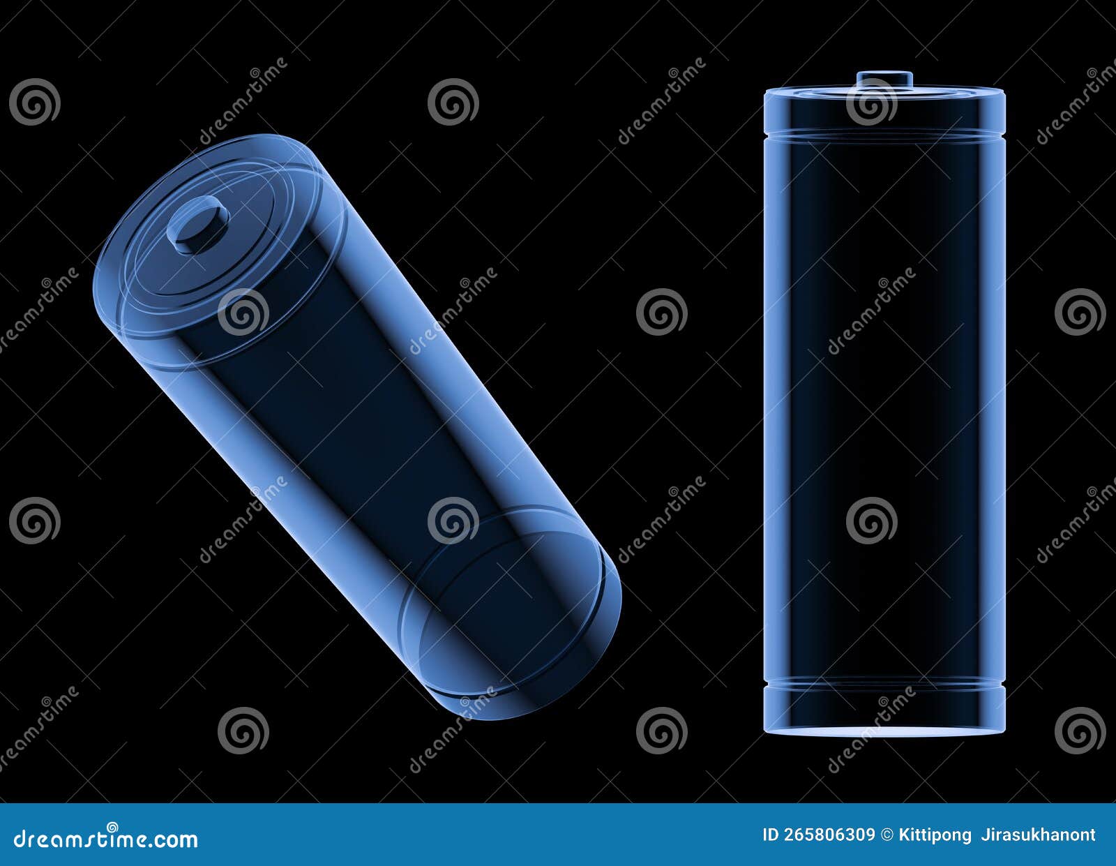 Xray Alkaline or Rechargeable Batteries Isolated on Black Stock