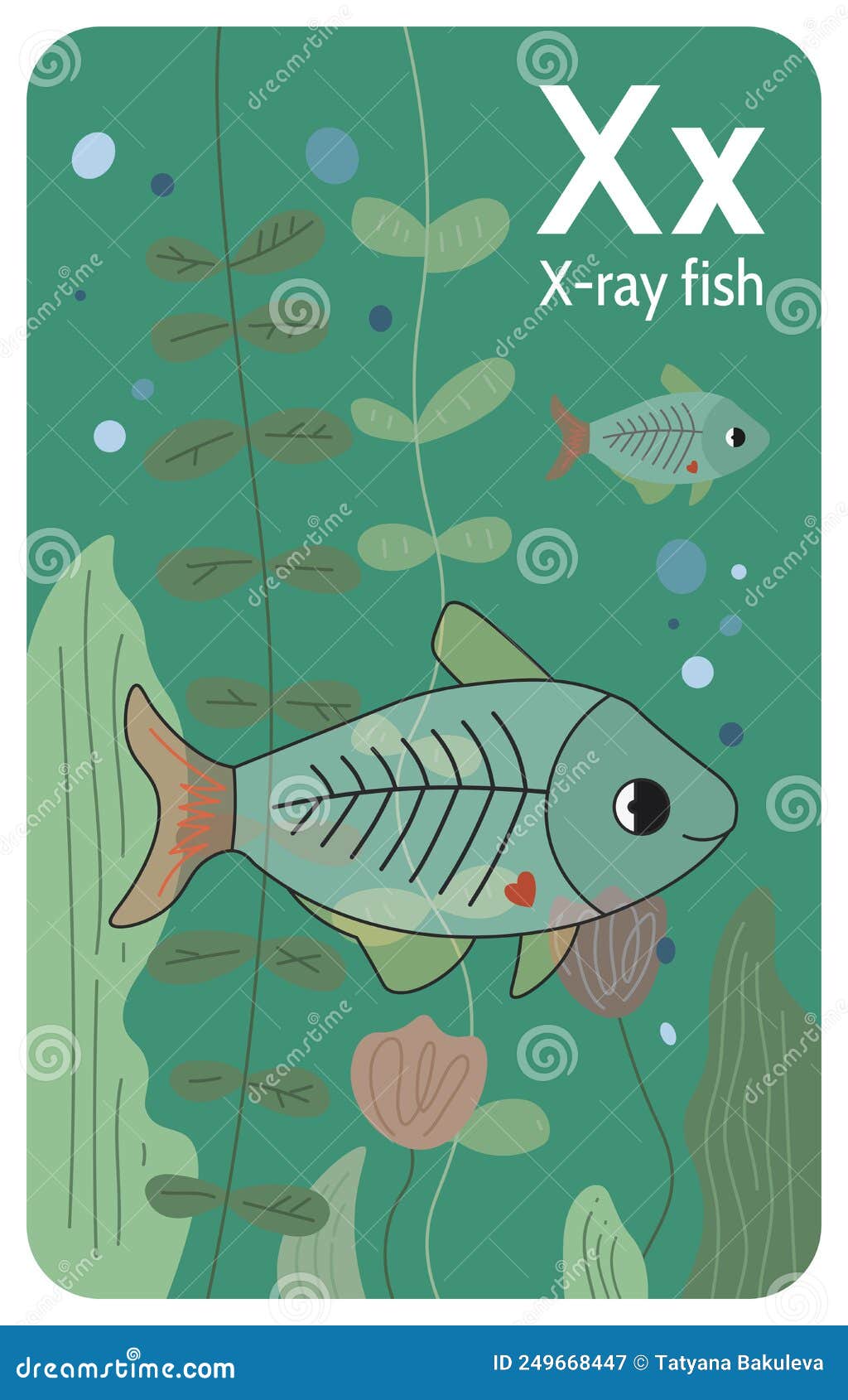 X Ray Fish X Letter A Z Alphabet Collection With Cute Cartoon Animals
