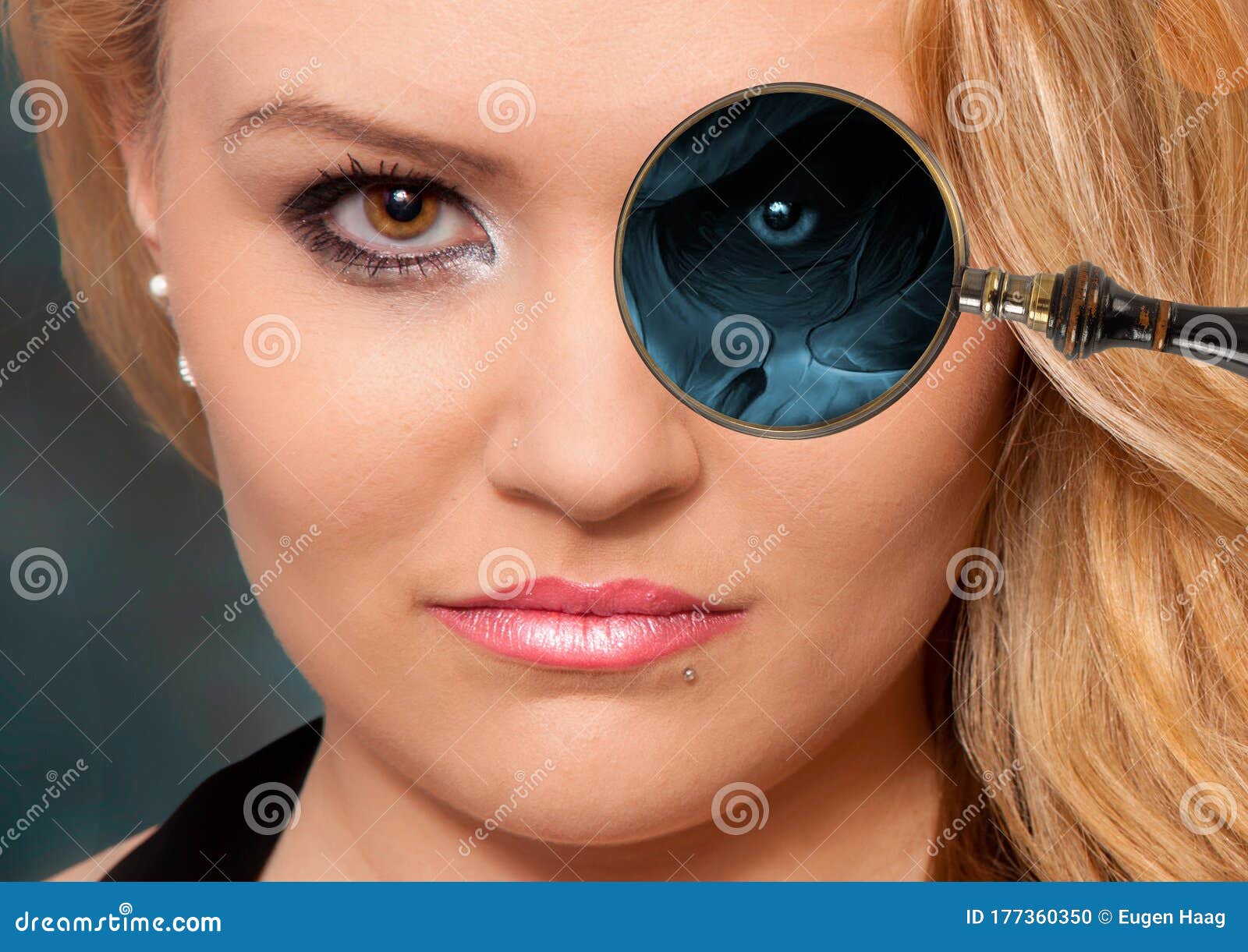 Xray with a Magnifying Glass from the Face Part of a Human, the Human