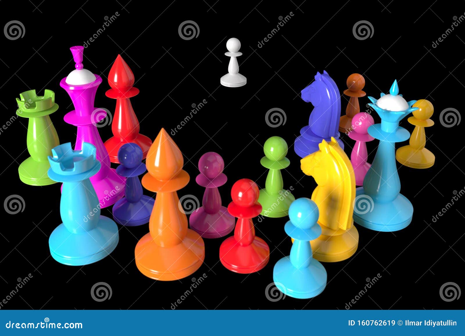 Peões de xadrez branco na ilustração 3d do banner de fundo de cor