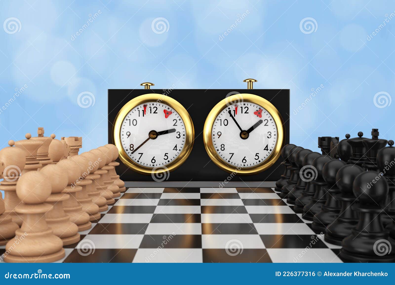Xadrez Com Tabuleiro De Xadrez E Renderização Do Relógio De Xadrez 3d  Ilustração Stock - Ilustração de isolado, sucesso: 226377316