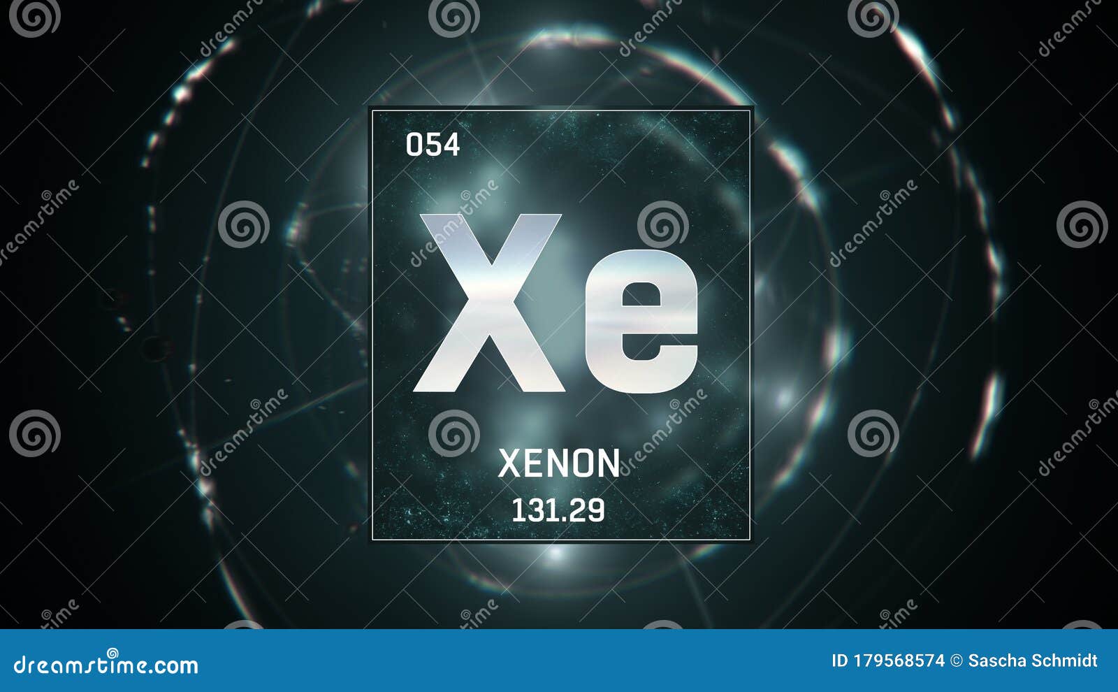 Xenon As Element 54 of the Periodic Table 3D Illustration on Green ...