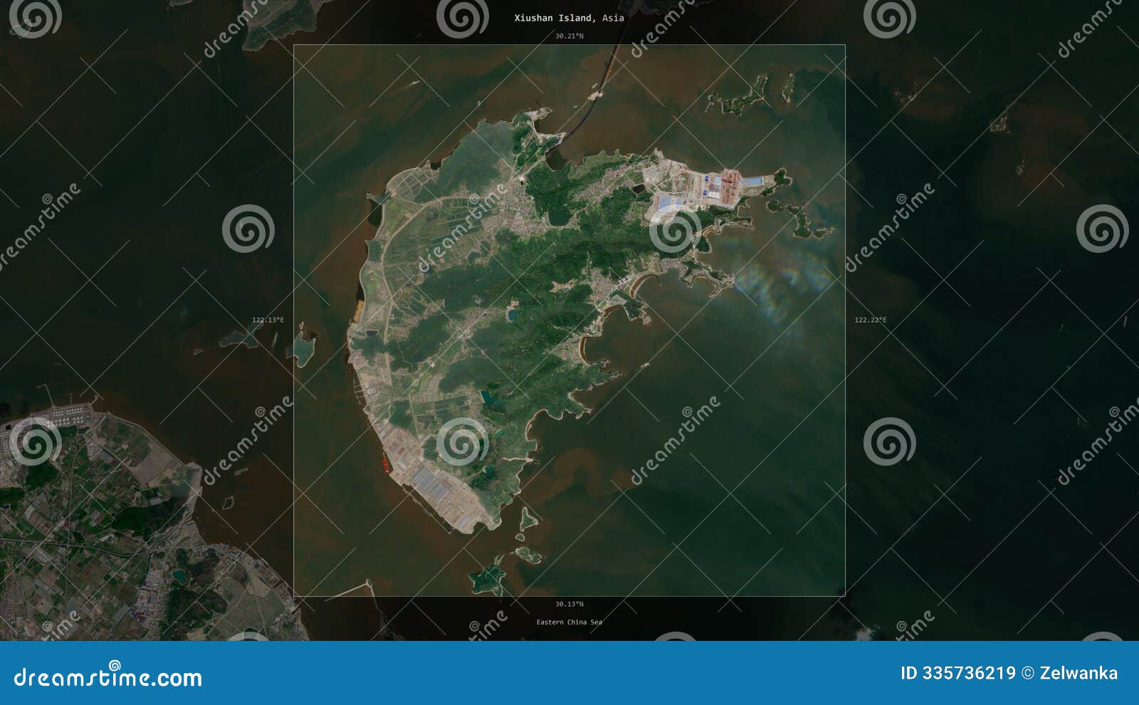 xiushan island, china, highlighted and labelled. satellite, october 2, 2021