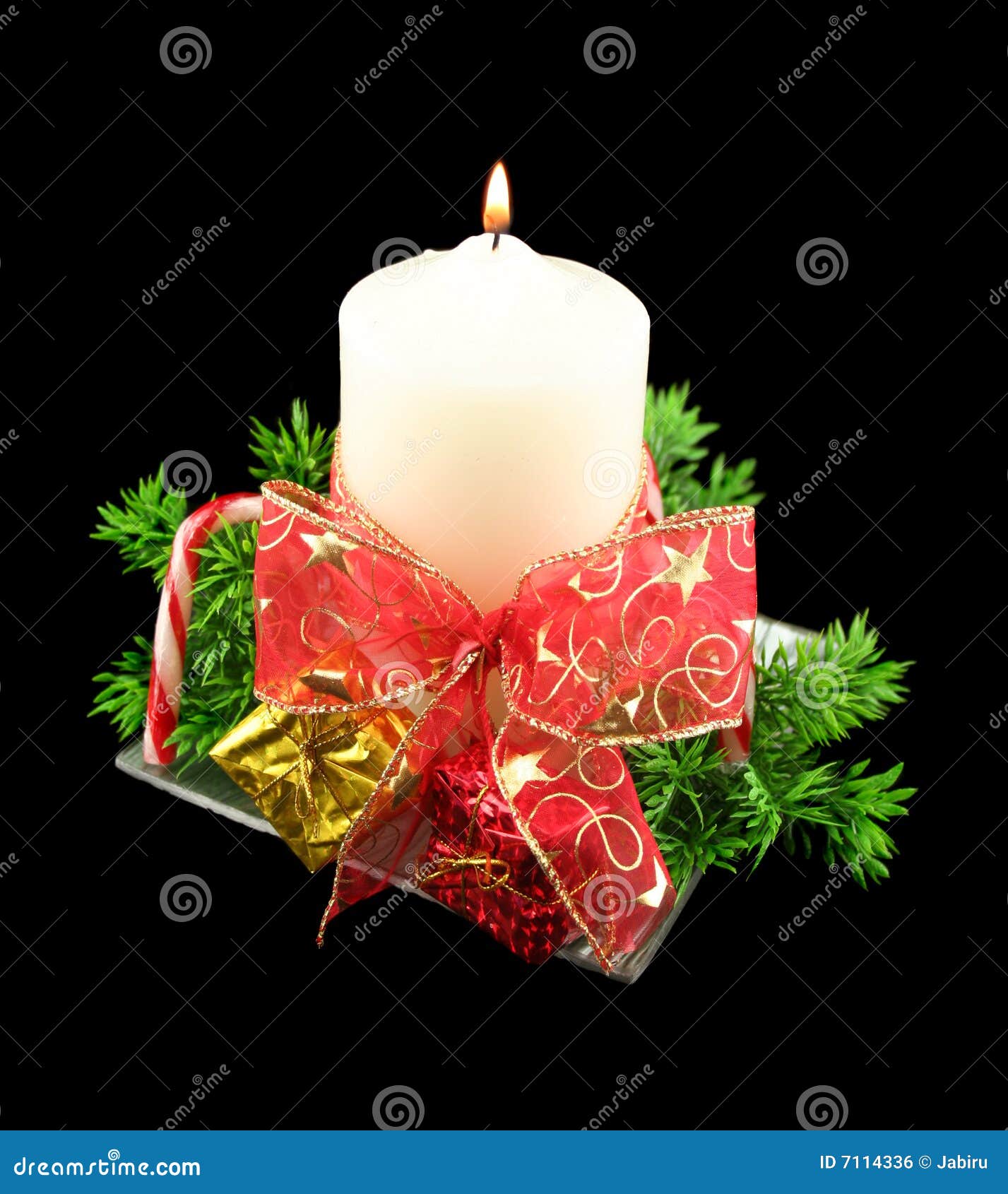 Xmas Candle with Bow and Decorations Stock Photo Image of love