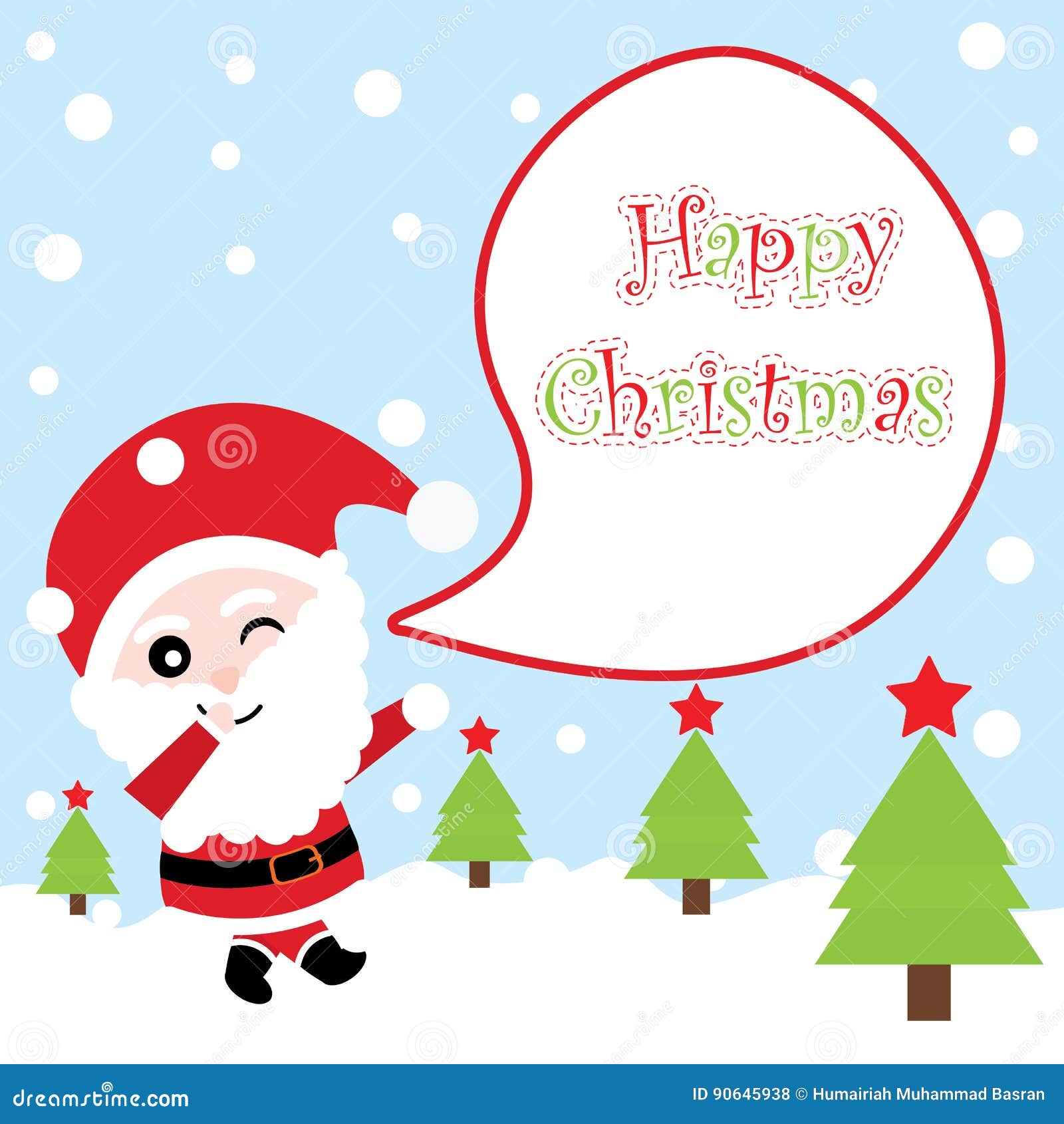 Xmas Card With Cute Santa Claus Vector Cartoon On Snow Fall
