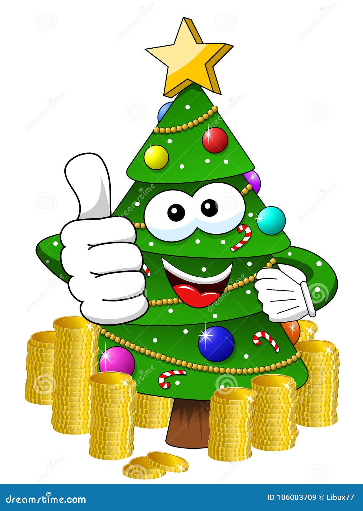 xmas christmas tree mascot character thumb up money richness iso