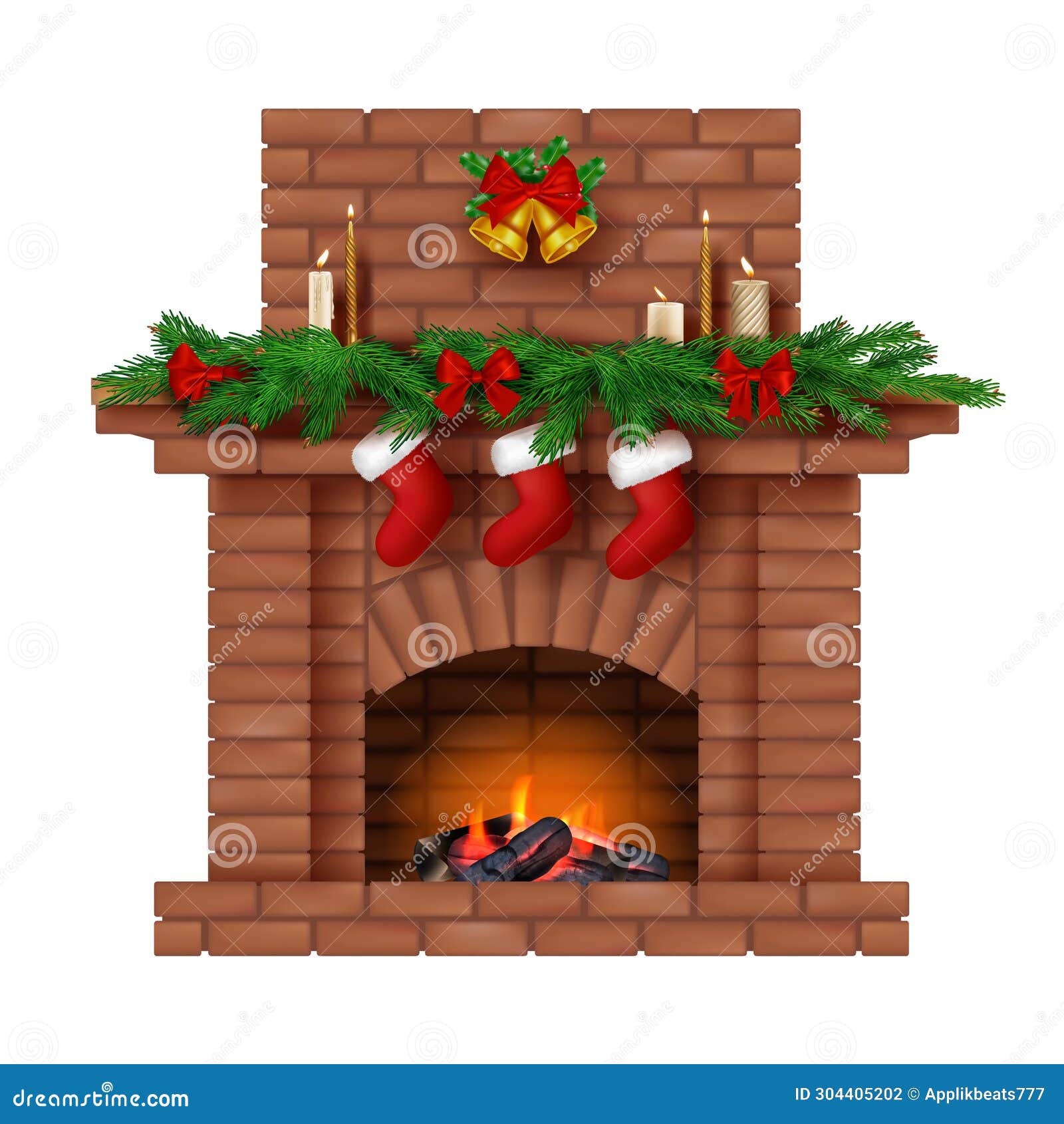 Xmas Decor on Fireplace. Coziness New Year Home Decorative Socks for ...