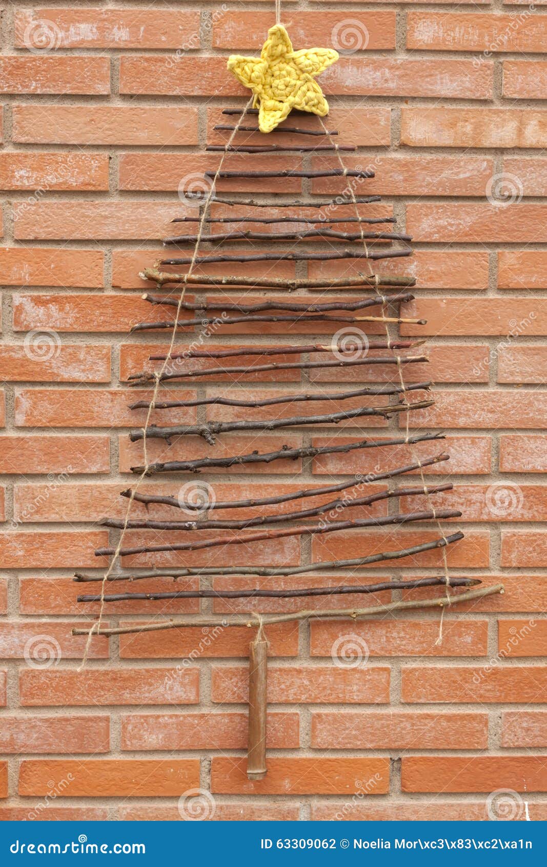 Xmas Decorations Crafts Tree Brick Wall Stock Photo Image of star