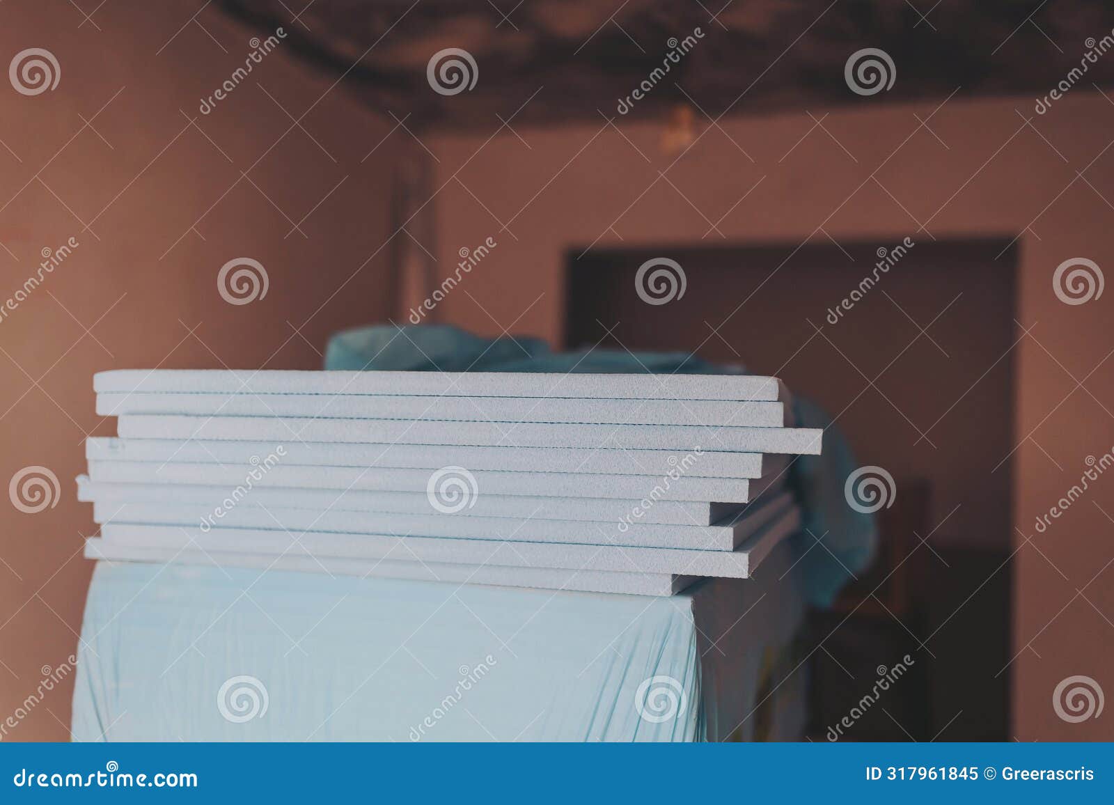xps polystyrene insulator boards closeup stacked. energy efficiency conceptual background. expanded polystyrene