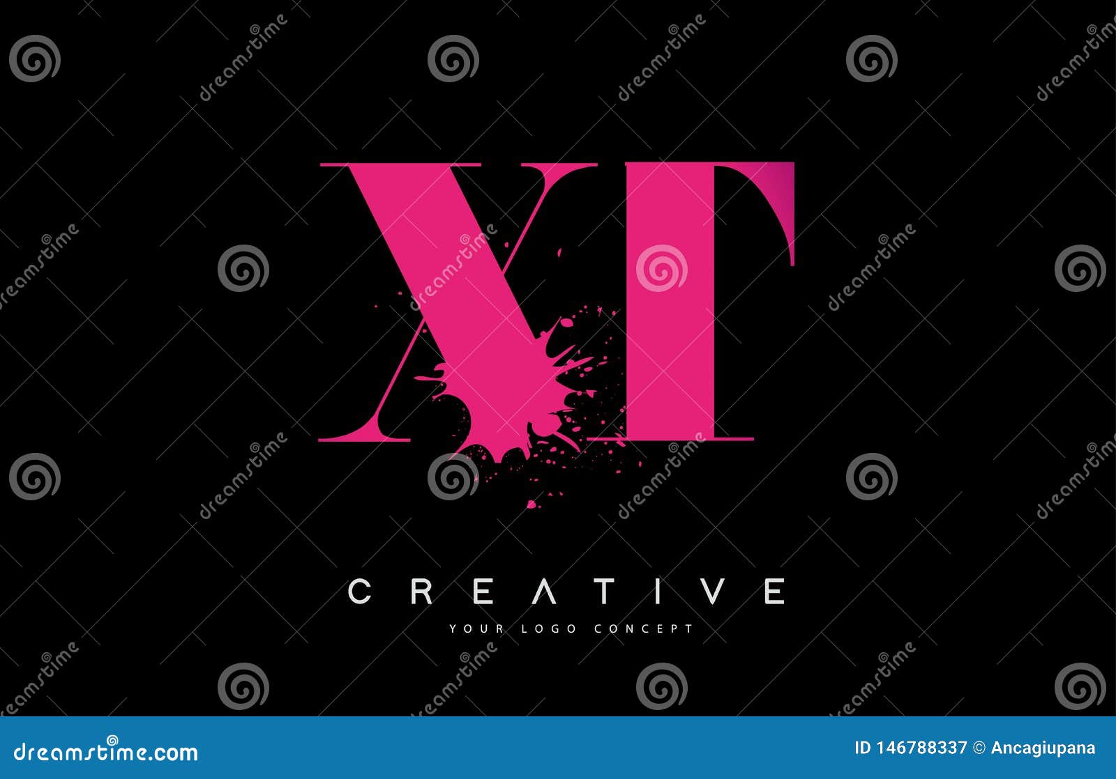 XT X T Letter Logo Design with Black Ink Watercolor Splash Spill Vector ...