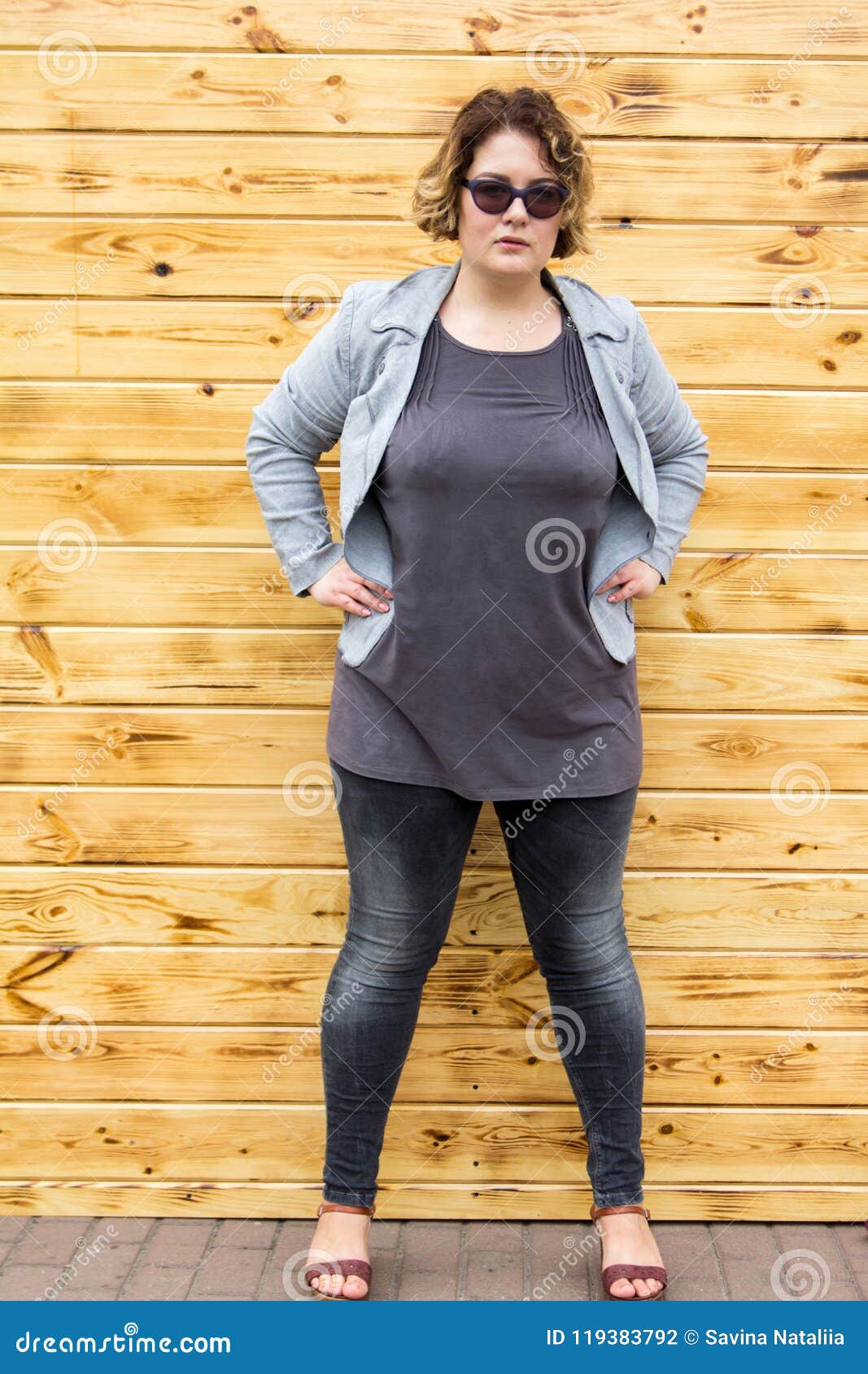 Xxl Plus-size Woman Portrait City Street Casual Style Stock Photo