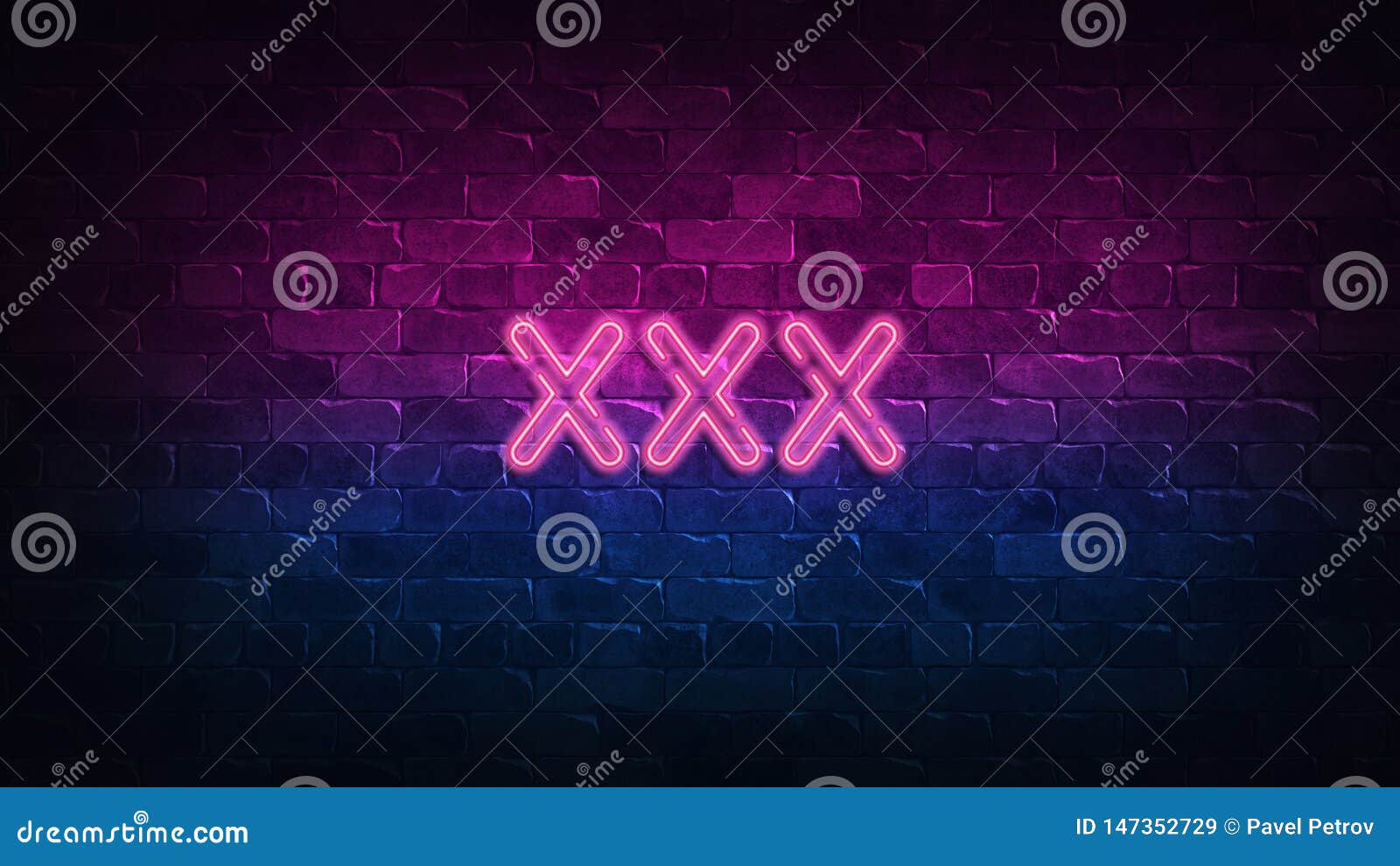 Xxx Neon Sign Purple And Blue Glow Neon Text Brick Wall Lit By Neon Lamps Night Lighting On 