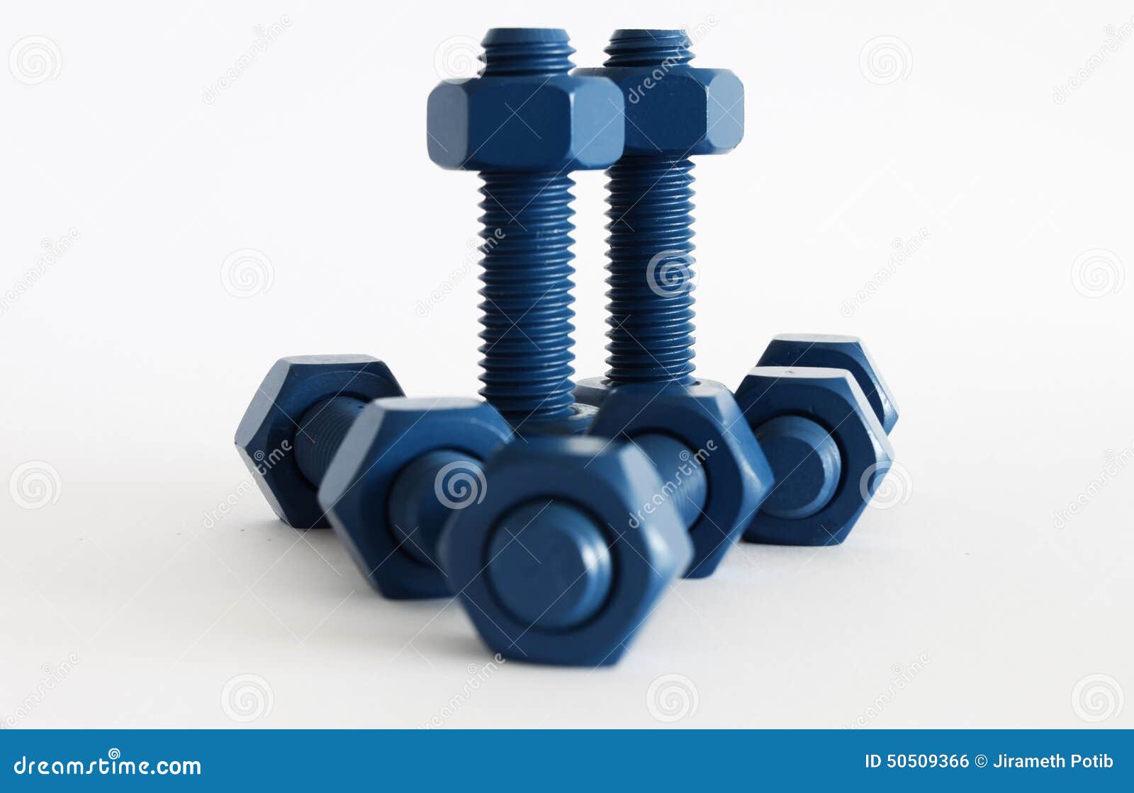Xylan Bolt and Nut in Blue Coated with PTFE Stock Photo Image of