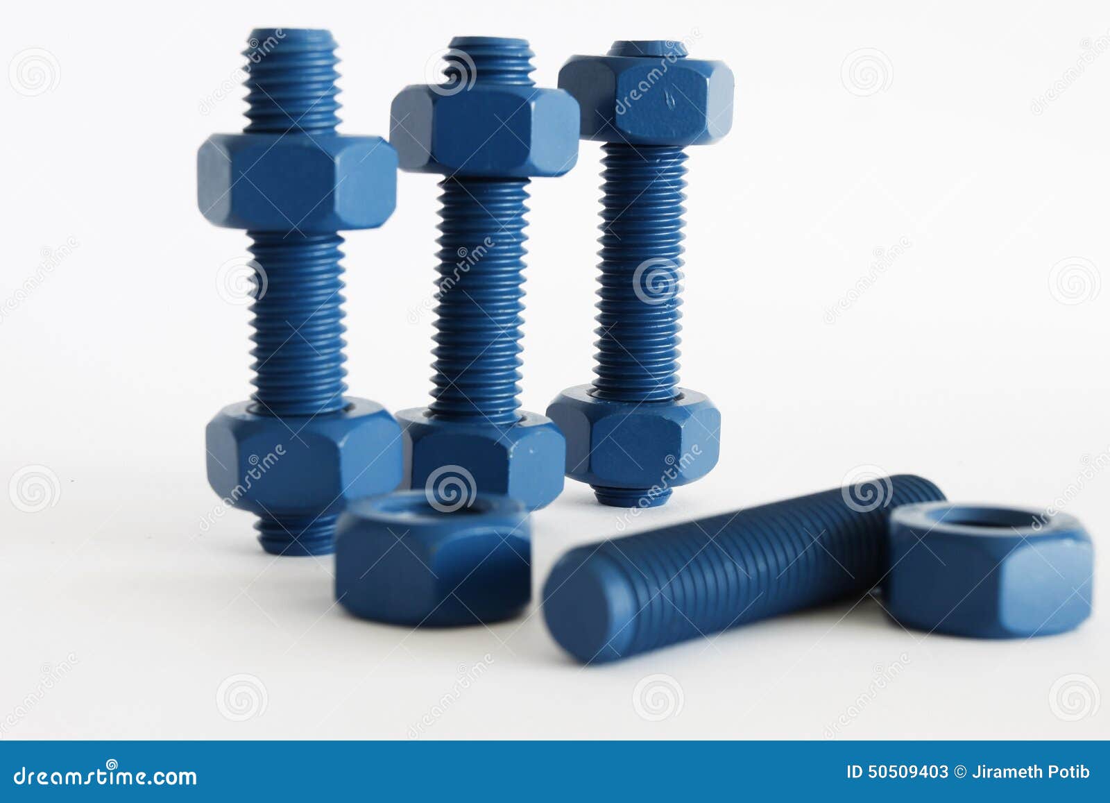 Xylan Bolt and Nut in Blue Coated with PTFE Stock Image Image of