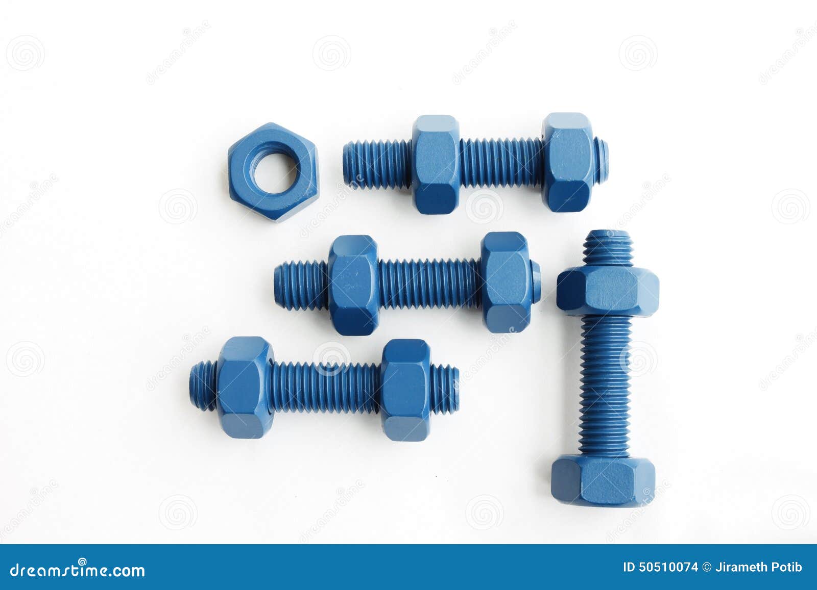 Xylan Bolt and Nut in Blue Coated with PTFE Stock Photo Image of
