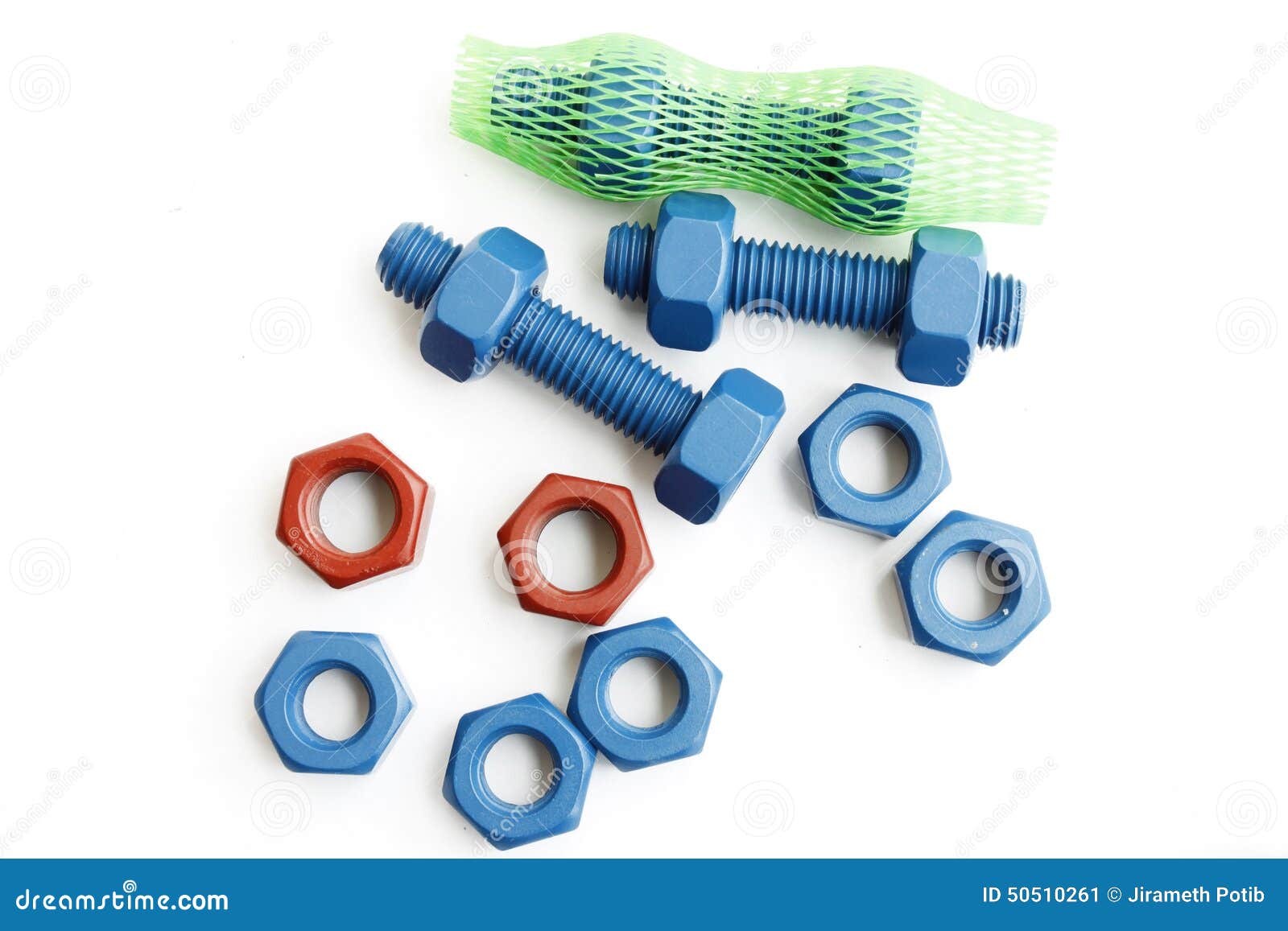 Xylan Bolt and Nut in Blue Coated with PTFE Stock Image Image of