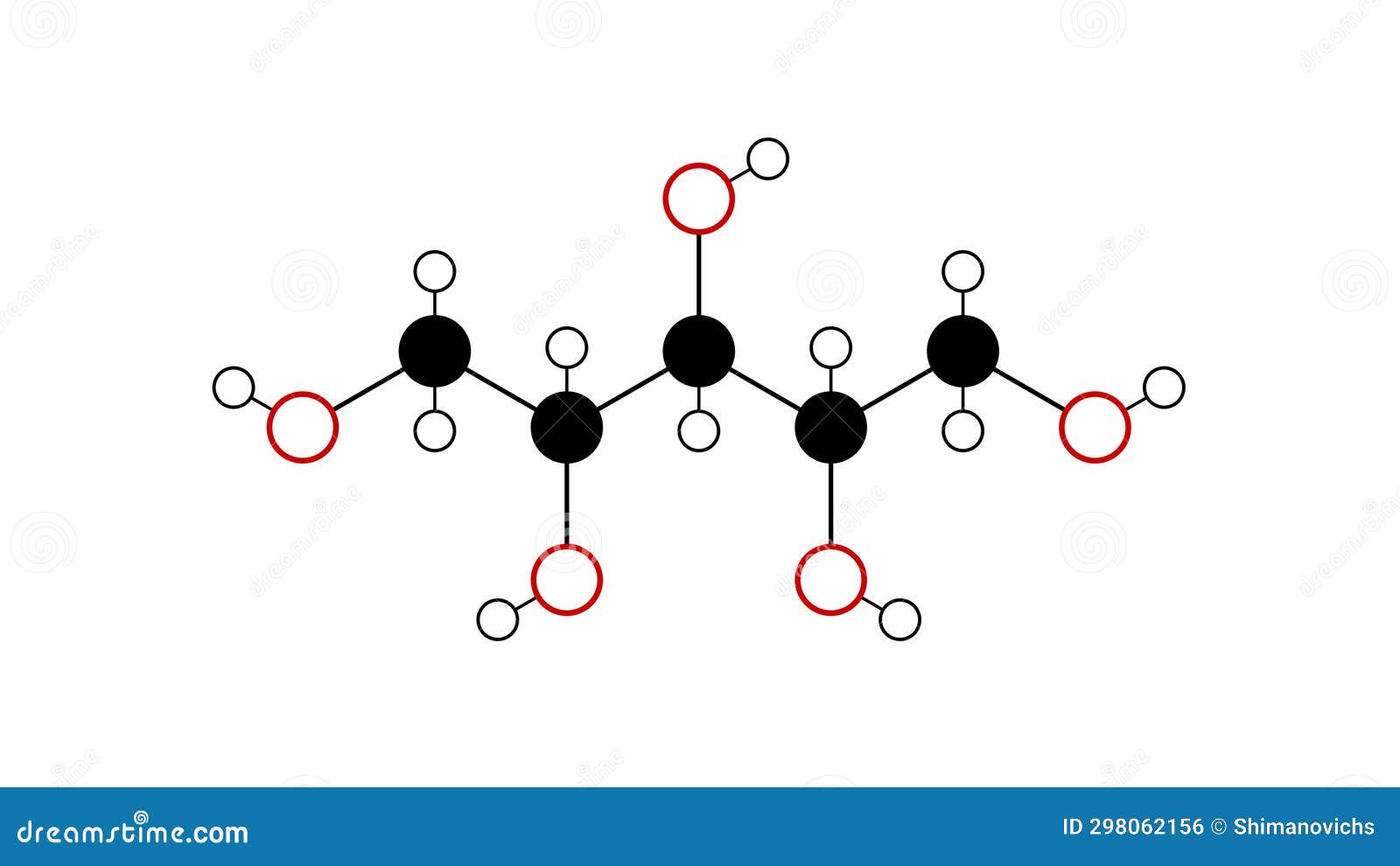 Xylitol Molecule, Structural Chemical Formula, Ballandstick Model, Isolated Image Polyalcohol