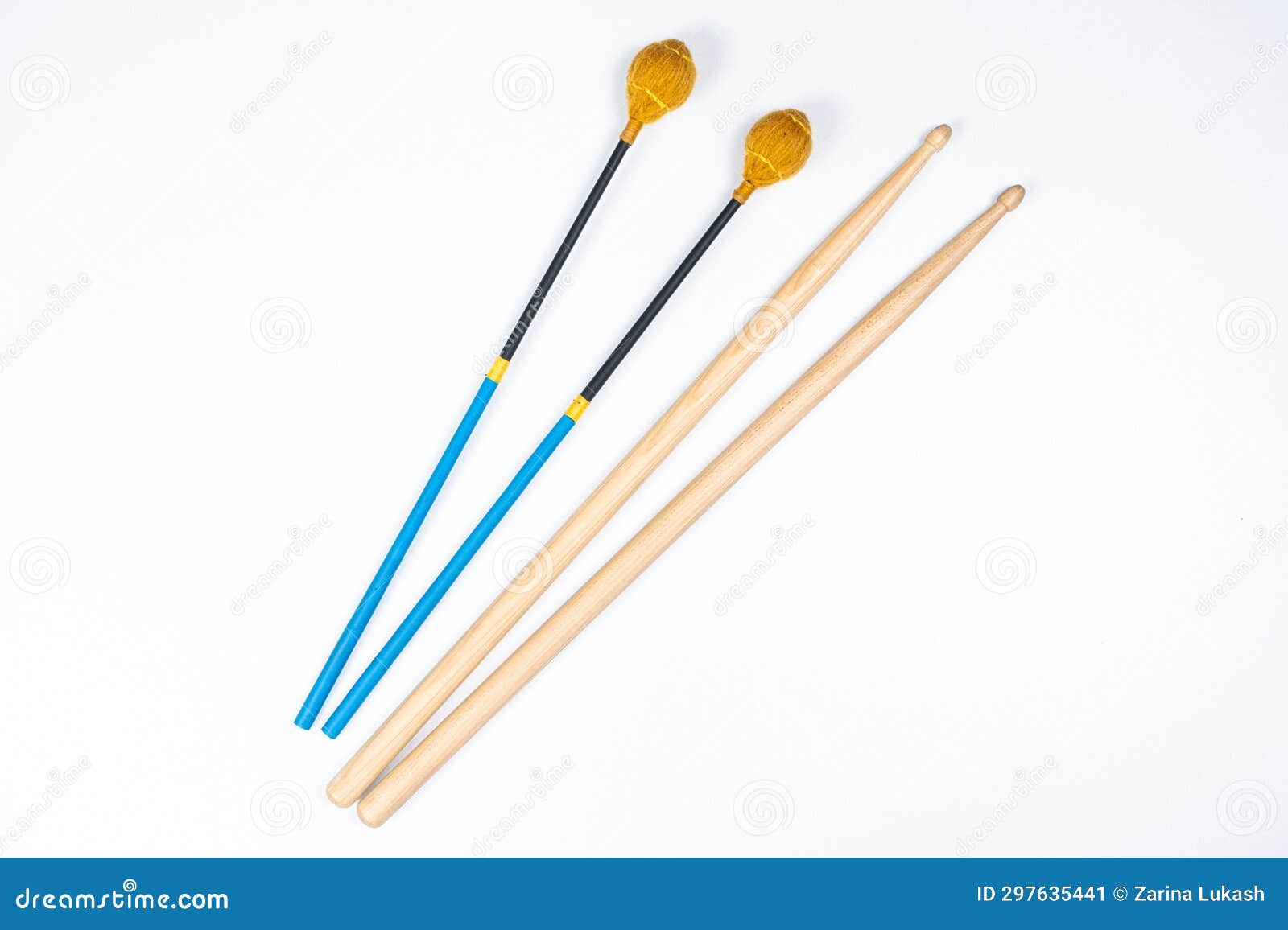 Xylophone and Drum Sticks on White Background Top View Stock Image