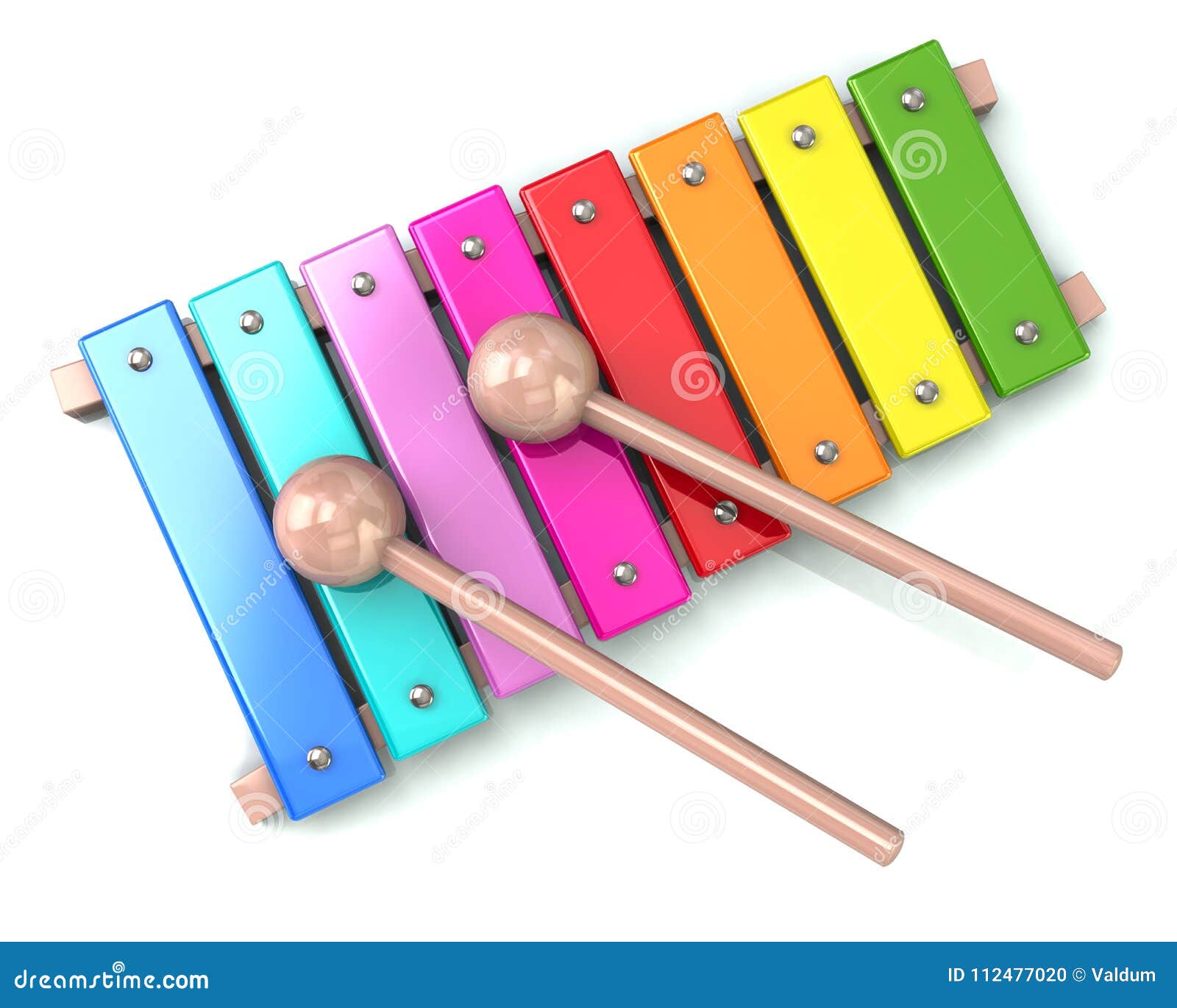 Xylophone with Two Drum Sticks 3d Illustration Stock Illustration
