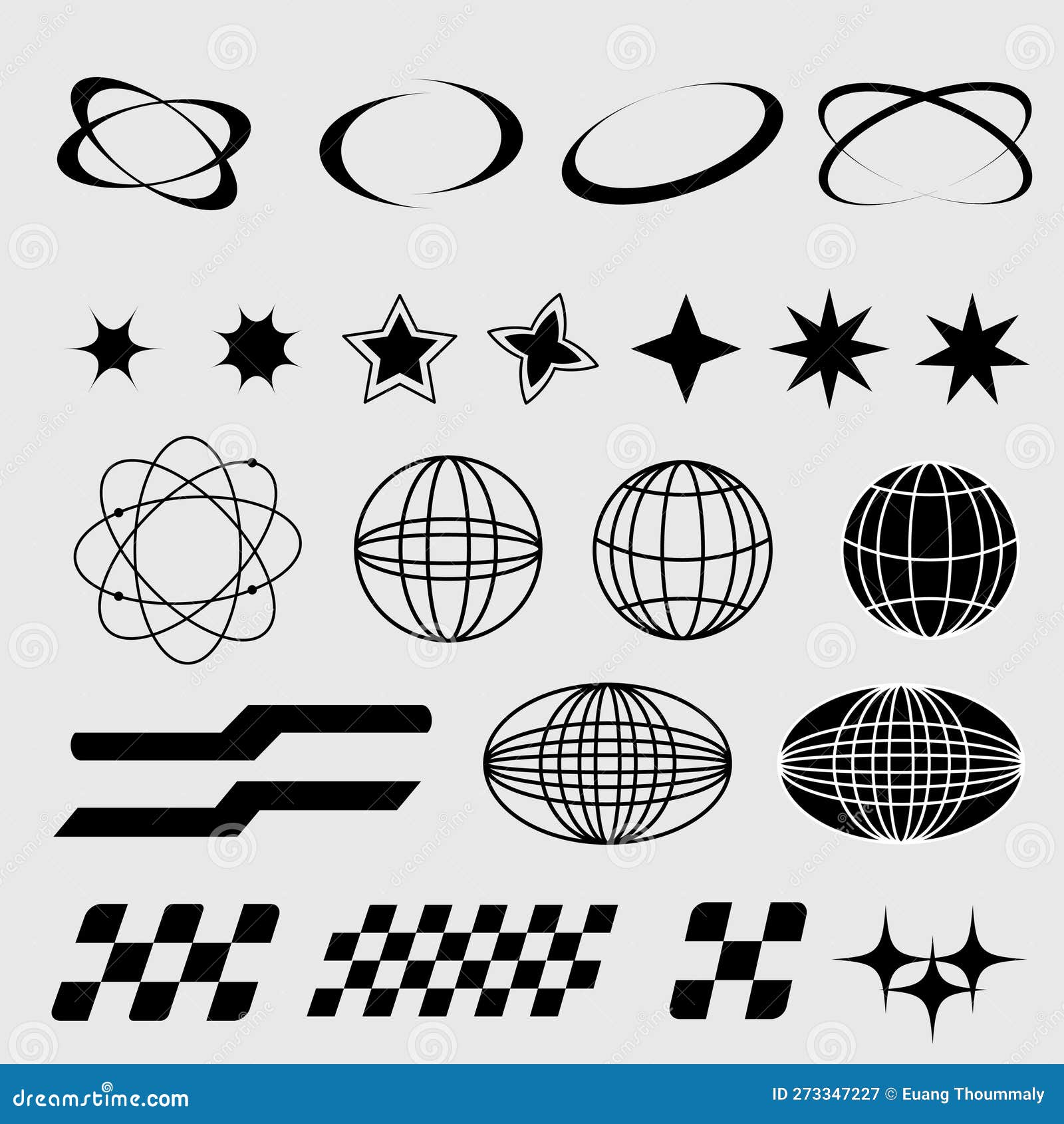 Y2K Black Element Retro Star Icons, Globe Elements Stock Vector ...