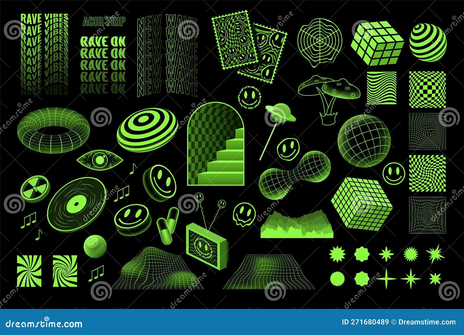 Trendy Y2k Poster With Geaometrc Vector 3d Wireframe Model And
