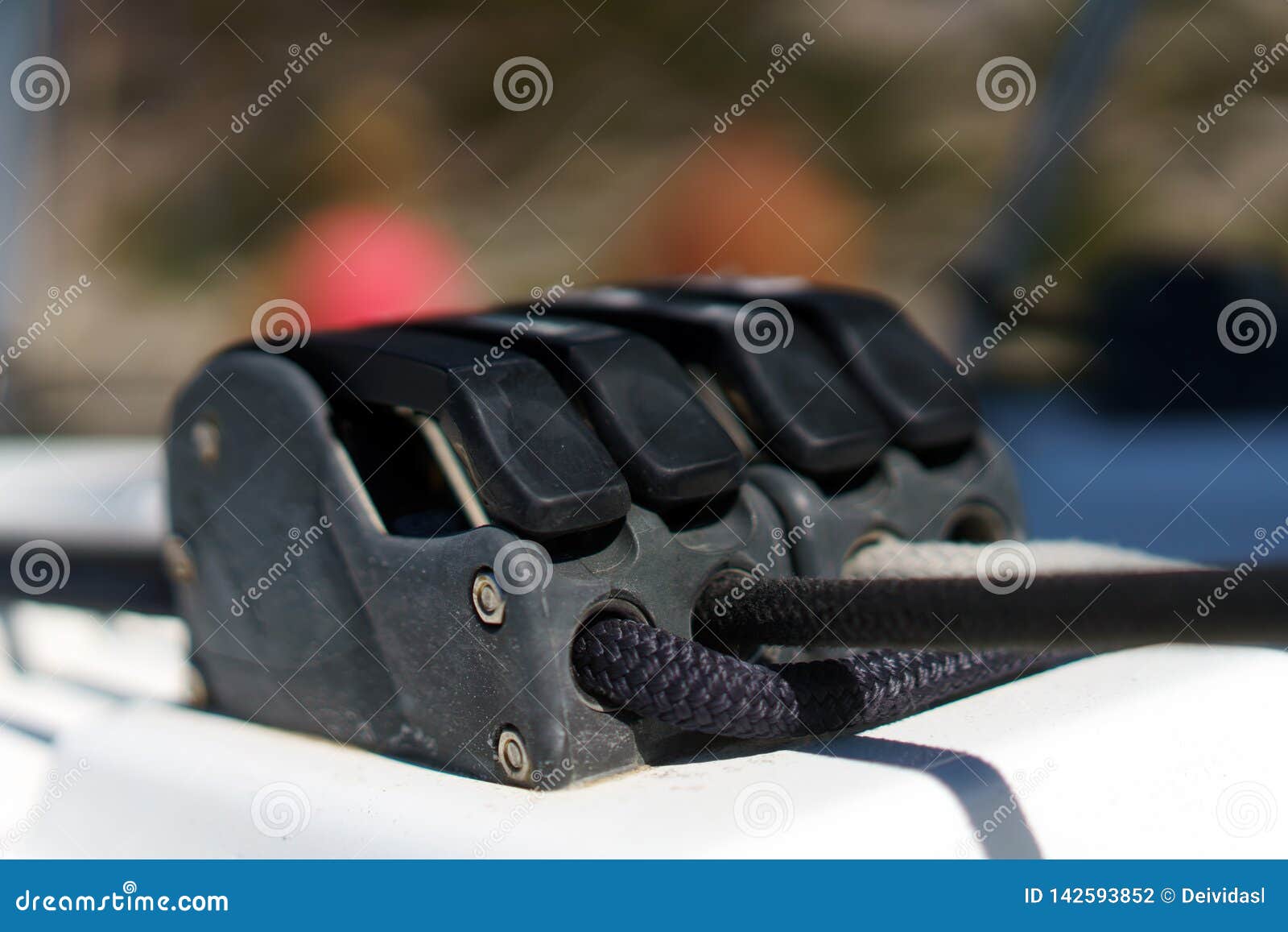Yacht clamp with ropes. stock photo. Image of release 142593852