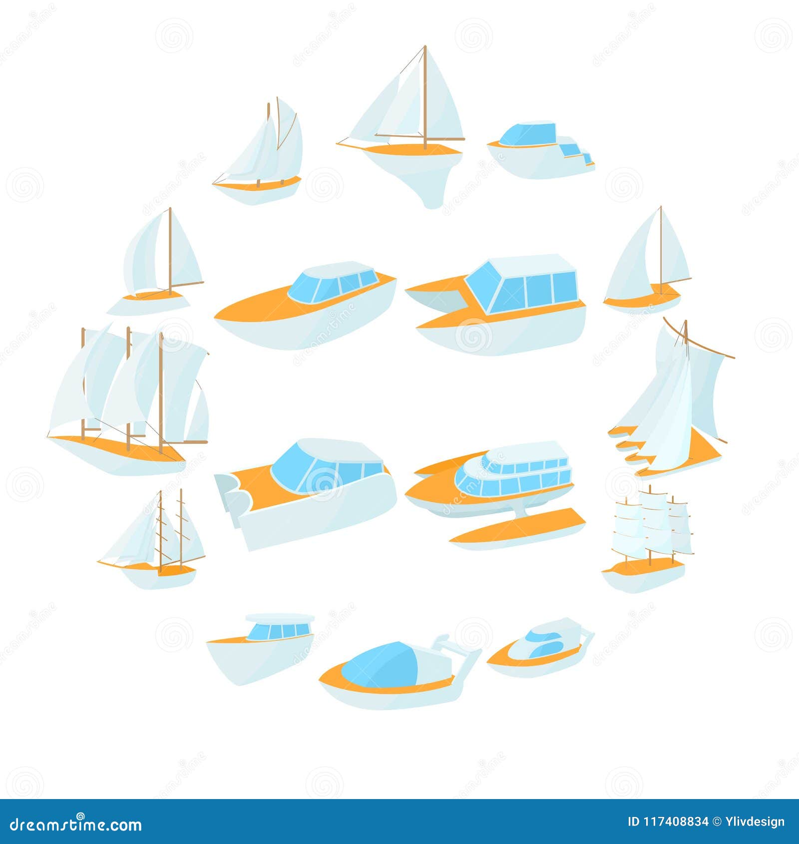 Yacht Icons Set, Cartoon Style Stock Vector - Illustration of motorboat