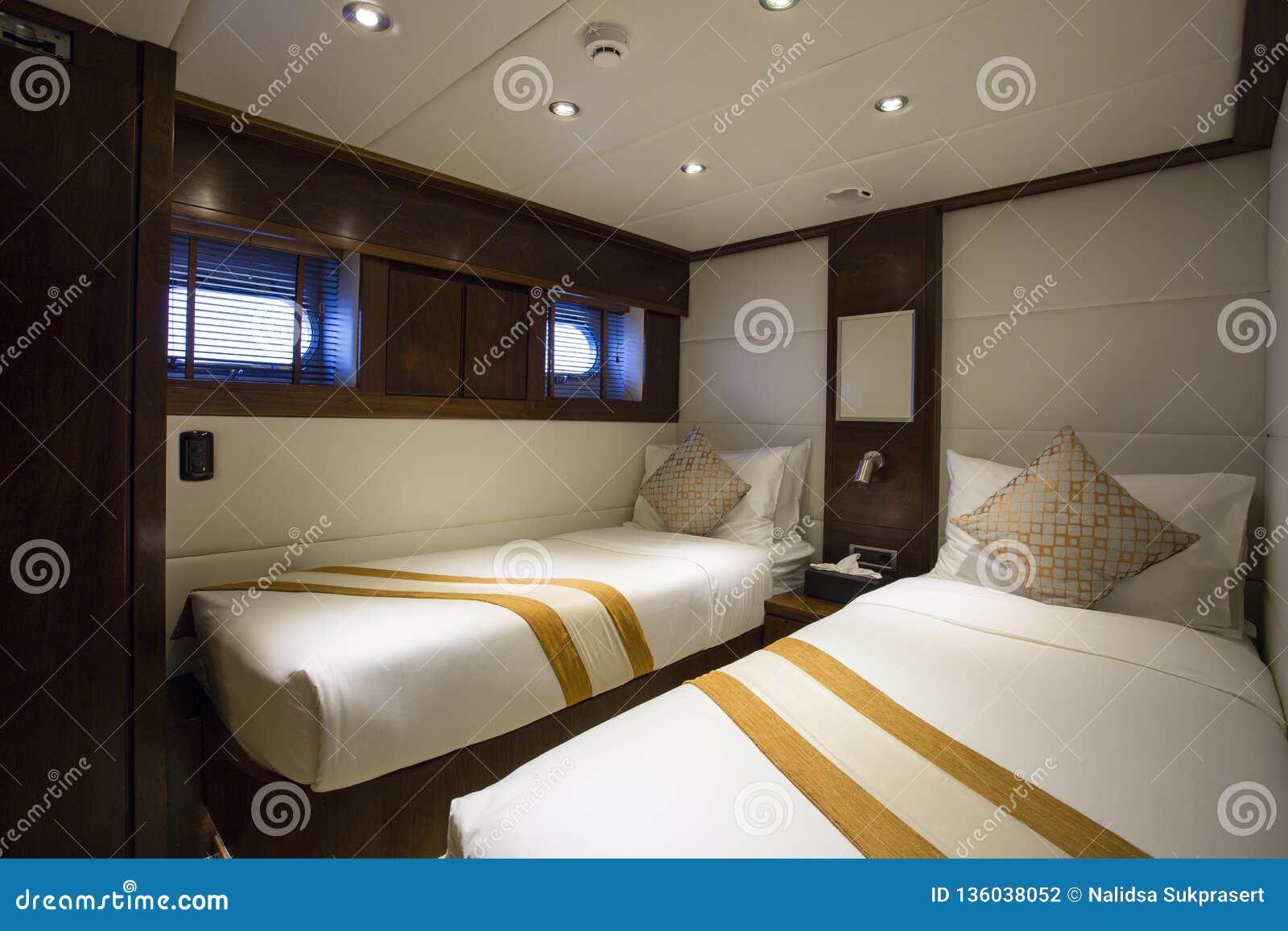 Yacht Interior Bedroom stock photo. Image of illuminated 136038052