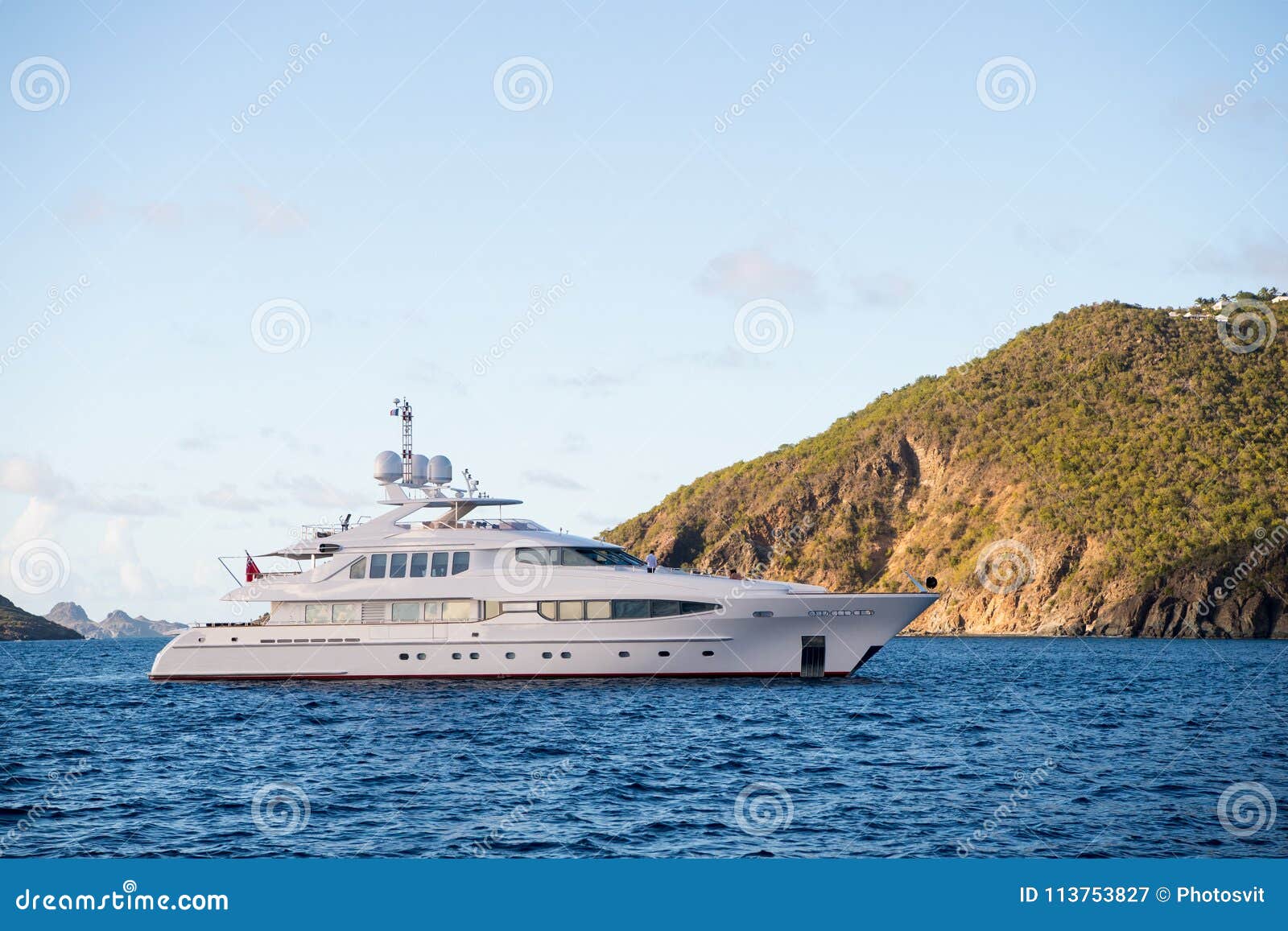 Yacht At Sea Coast On Sunny Blue Sky In Gustavia Stbarts Yachting